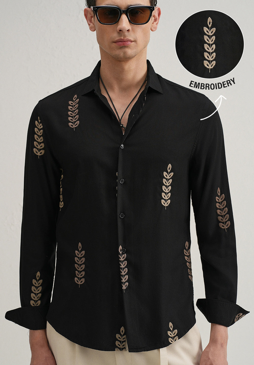 Black Leaf Embroidery Shirt