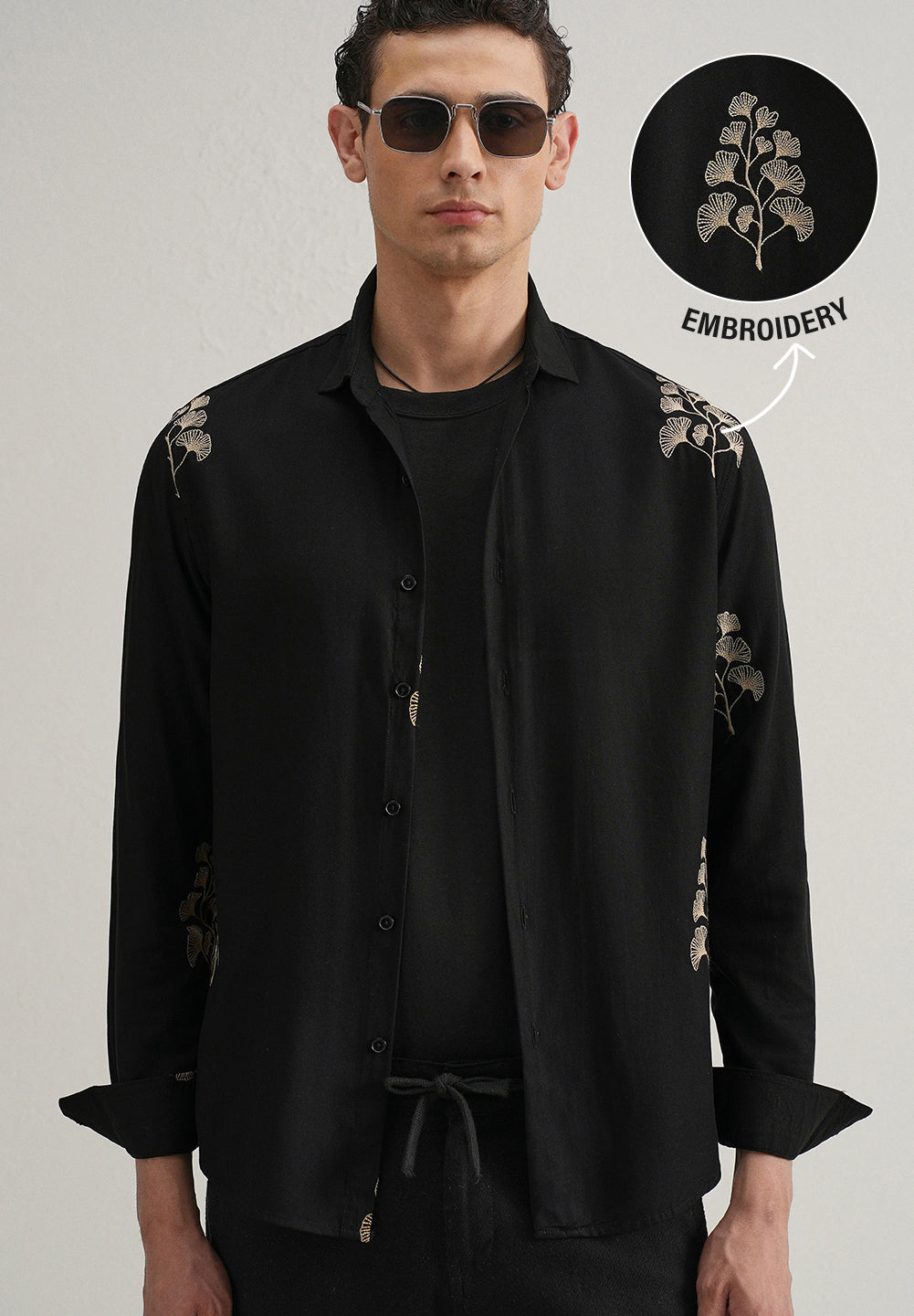 Black Motif Embroidery Shirt