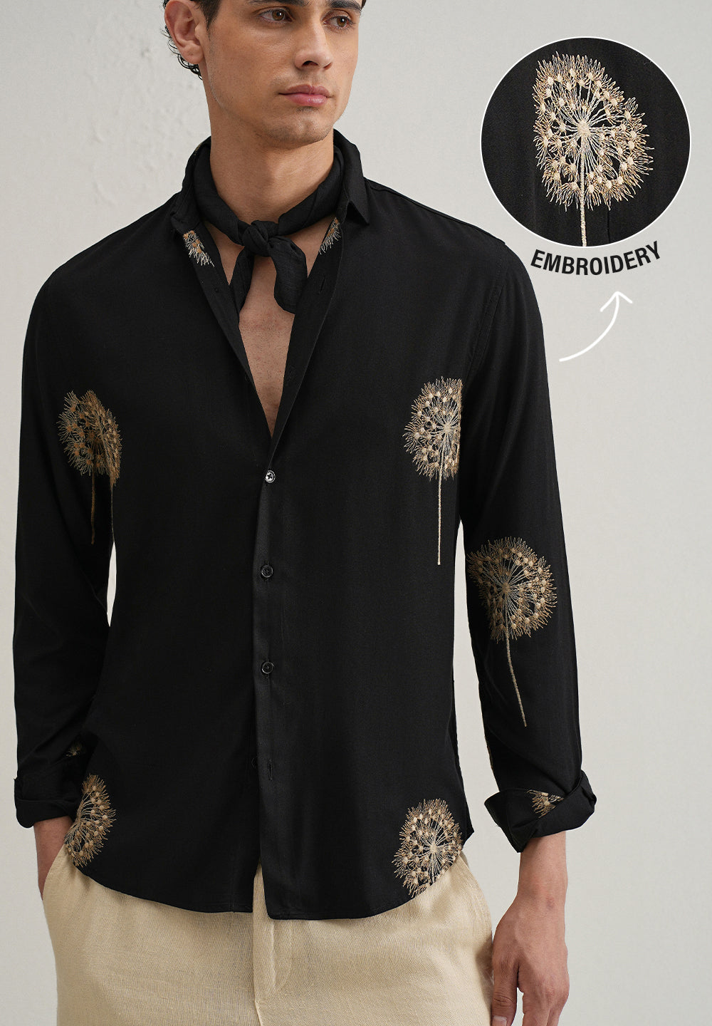 Black Dandelion Embroidery Shirt