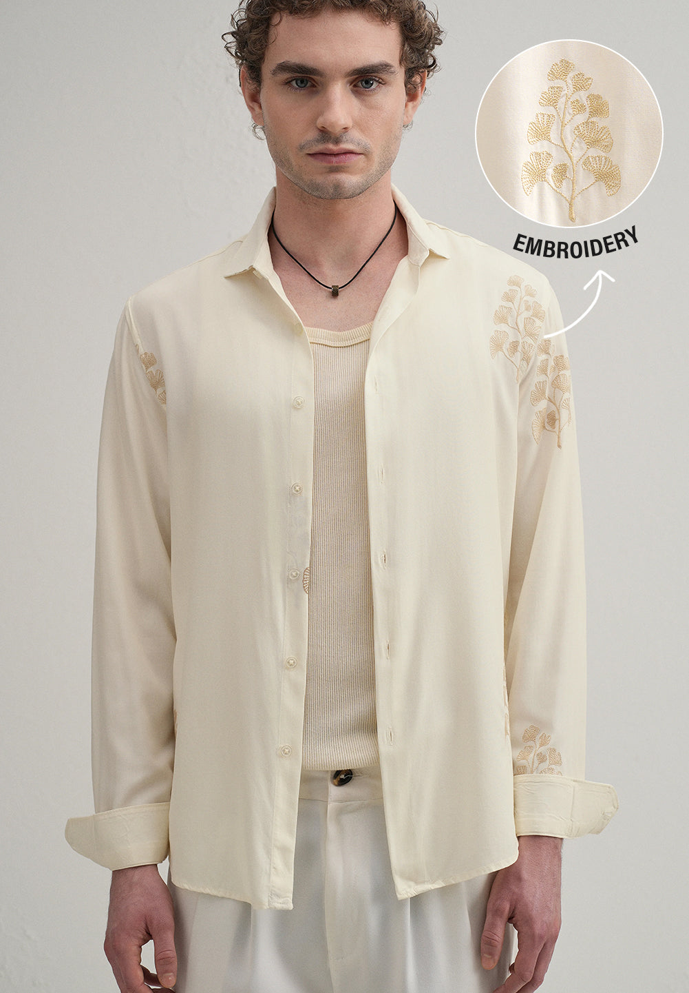 Cream Motif Embroidery Shirt