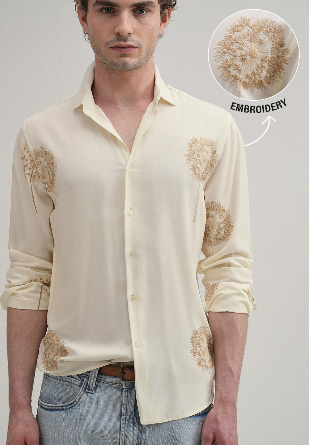 Cream Dandelion Embroidery Shirt
