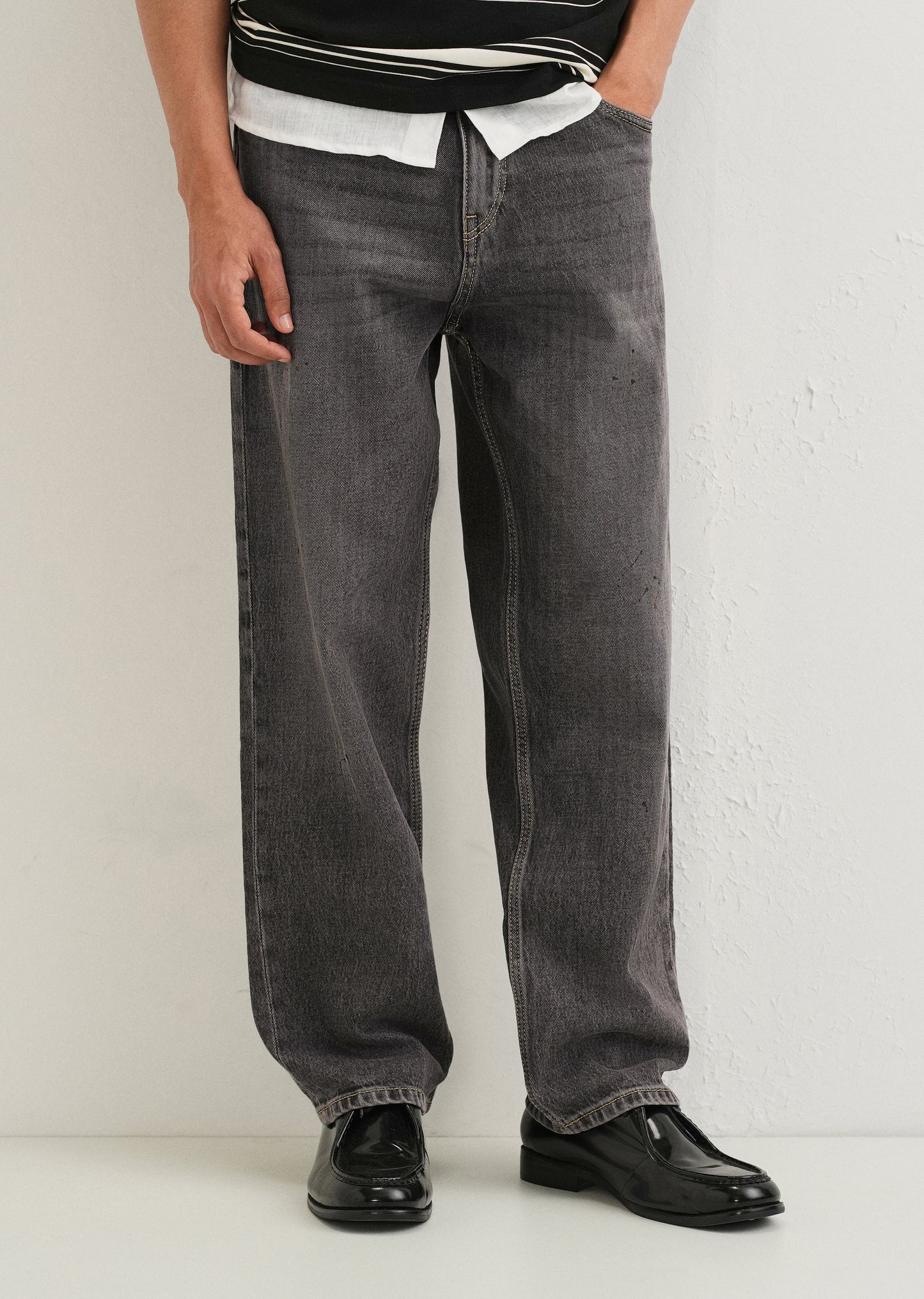 Ash Grey Splatter Straight Fit Denim