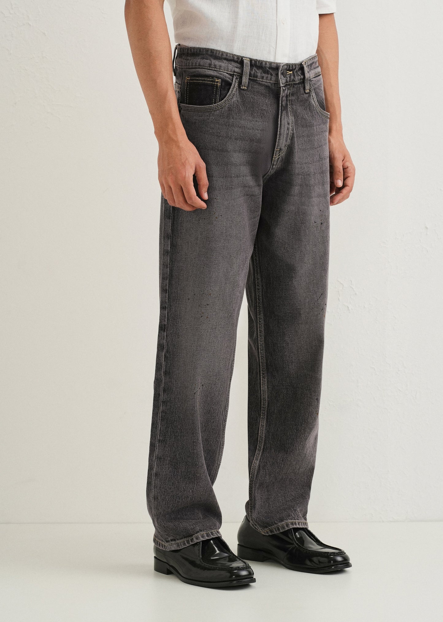 Ash Grey Splatter Straight Fit Denim