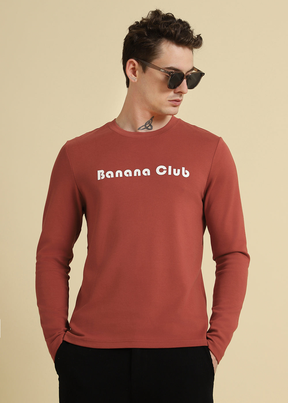 Banana Club Red Plain Regular Fit T-shirt