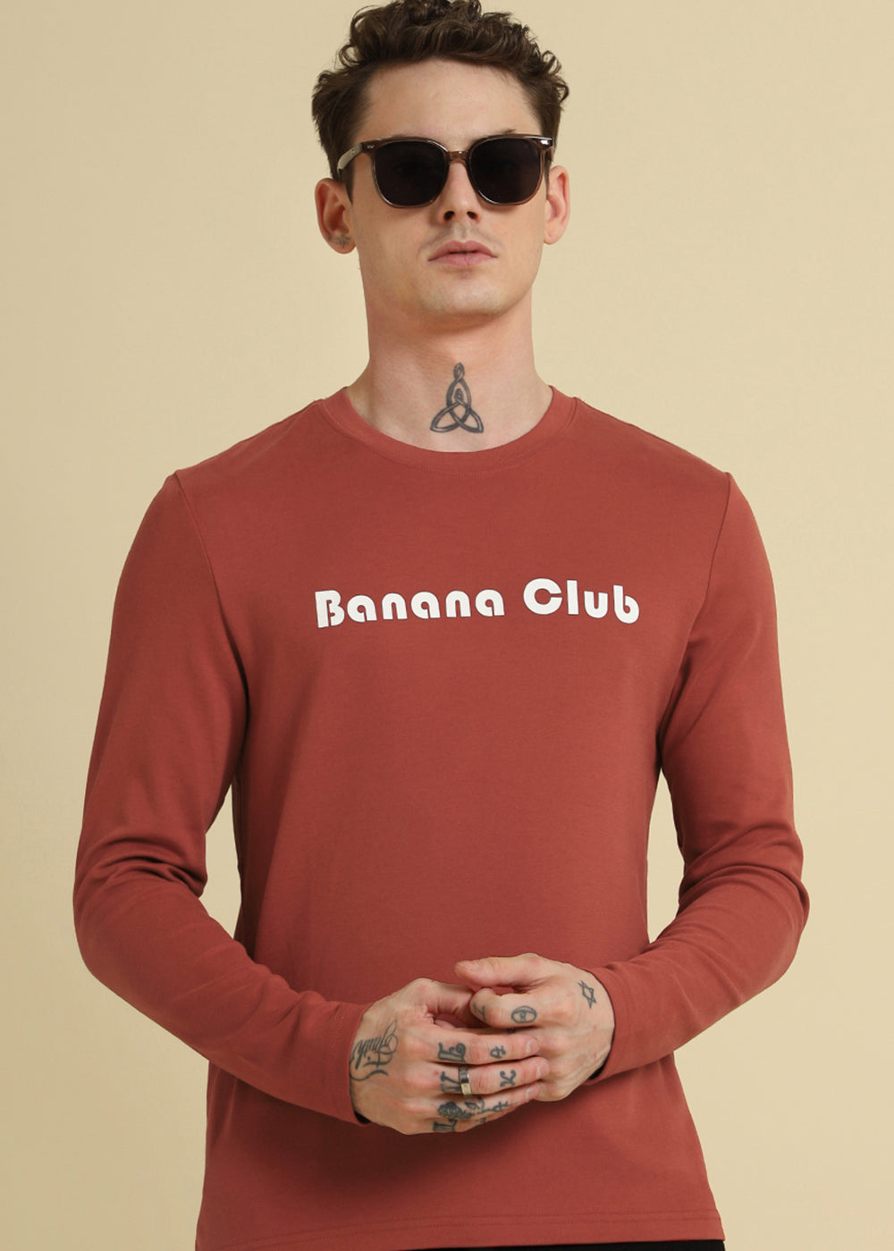 Banana Club Red Plain Regular Fit T-shirt