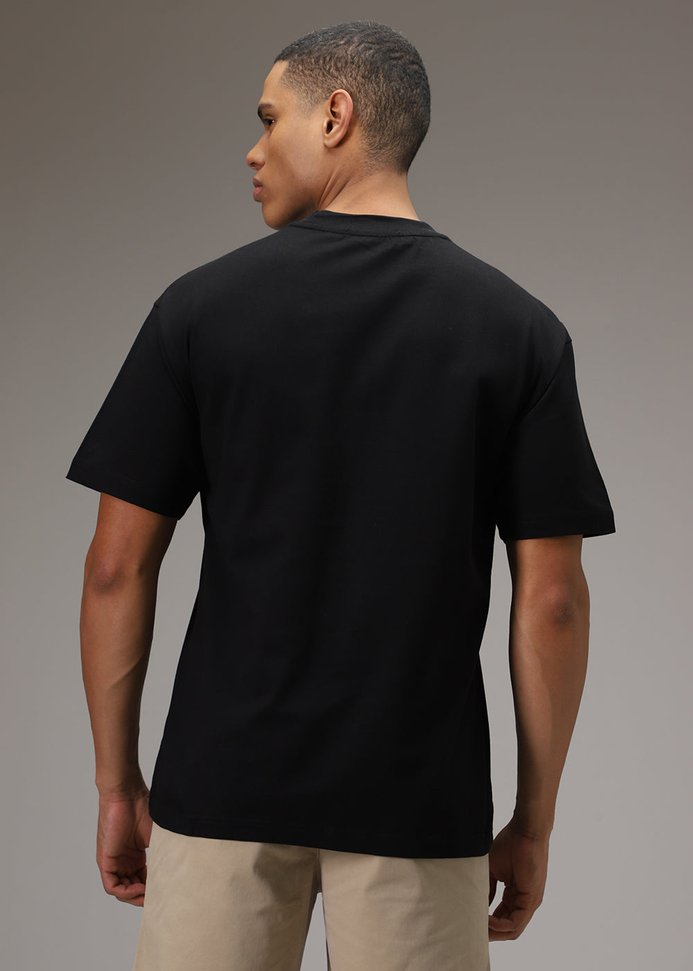 Banana Club Embossed Black Plain Oversized Fit T-shirt