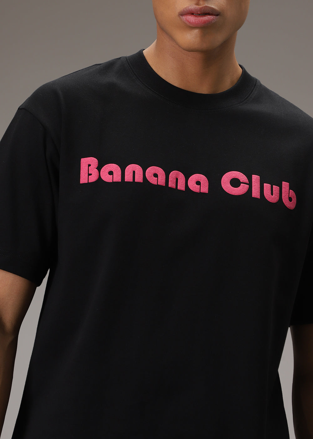 Banana Club Embossed Black Plain Oversized Fit T-shirt