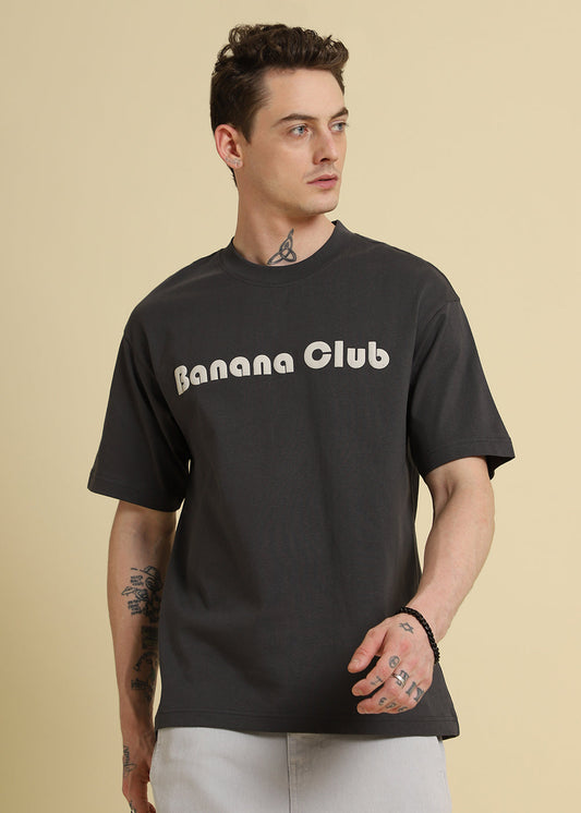 Banana Club Embossed Grey Plain Oversized Fit T-shirt