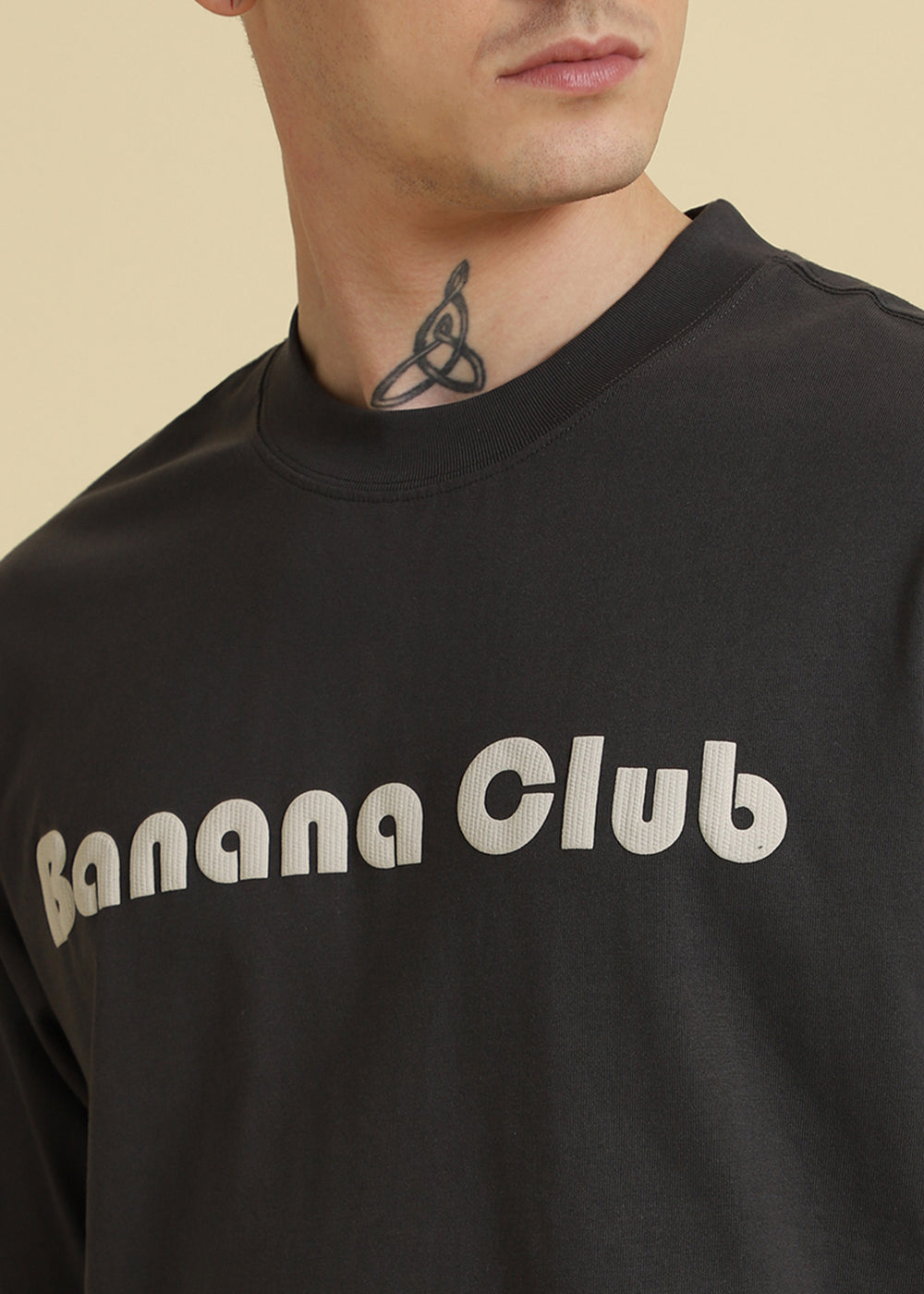 Banana Club Embossed Grey Plain Oversized Fit T-shirt