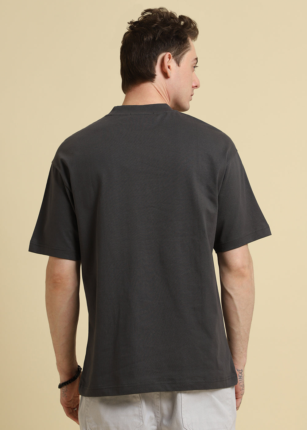 Banana Club Embossed Grey Plain Oversized Fit T-shirt