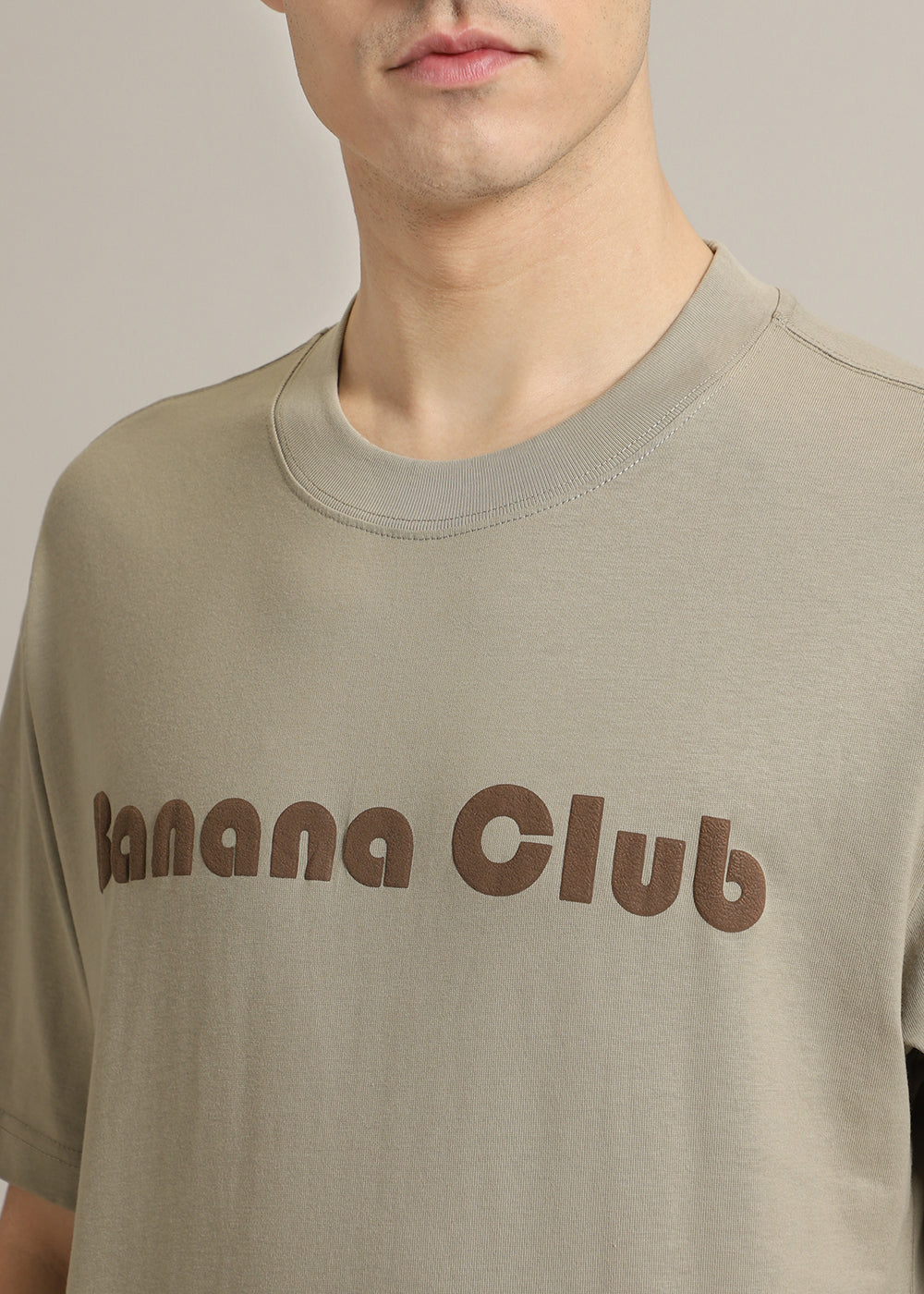 Banana Club Embossed Tan Plain Oversized Fit T-shirt