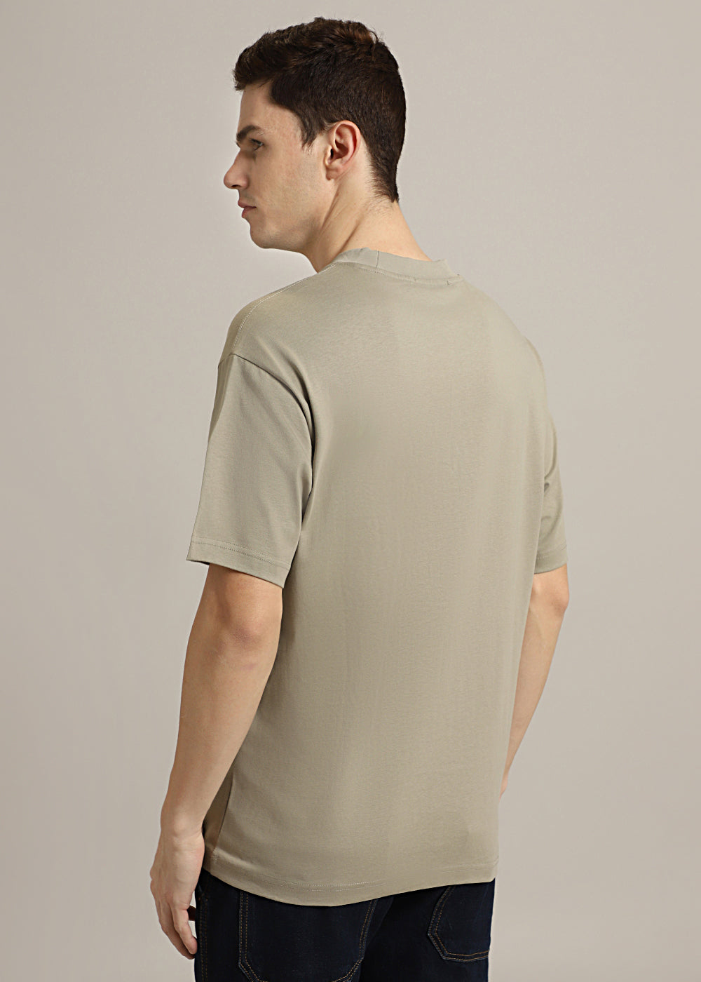 Banana Club Embossed Tan Plain Oversized Fit T-shirt