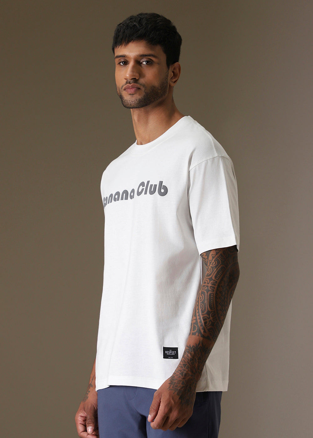 Banana Club Embossed White Plain Oversized Fit T-shirt