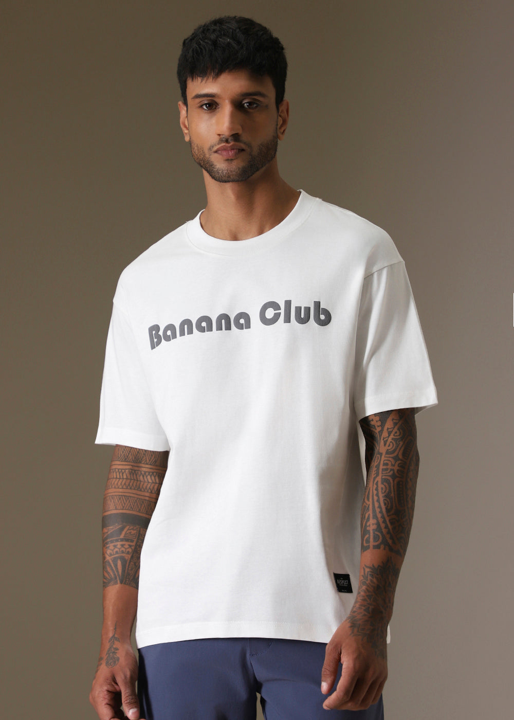 Banana Club Embossed White Plain Oversized Fit T-shirt