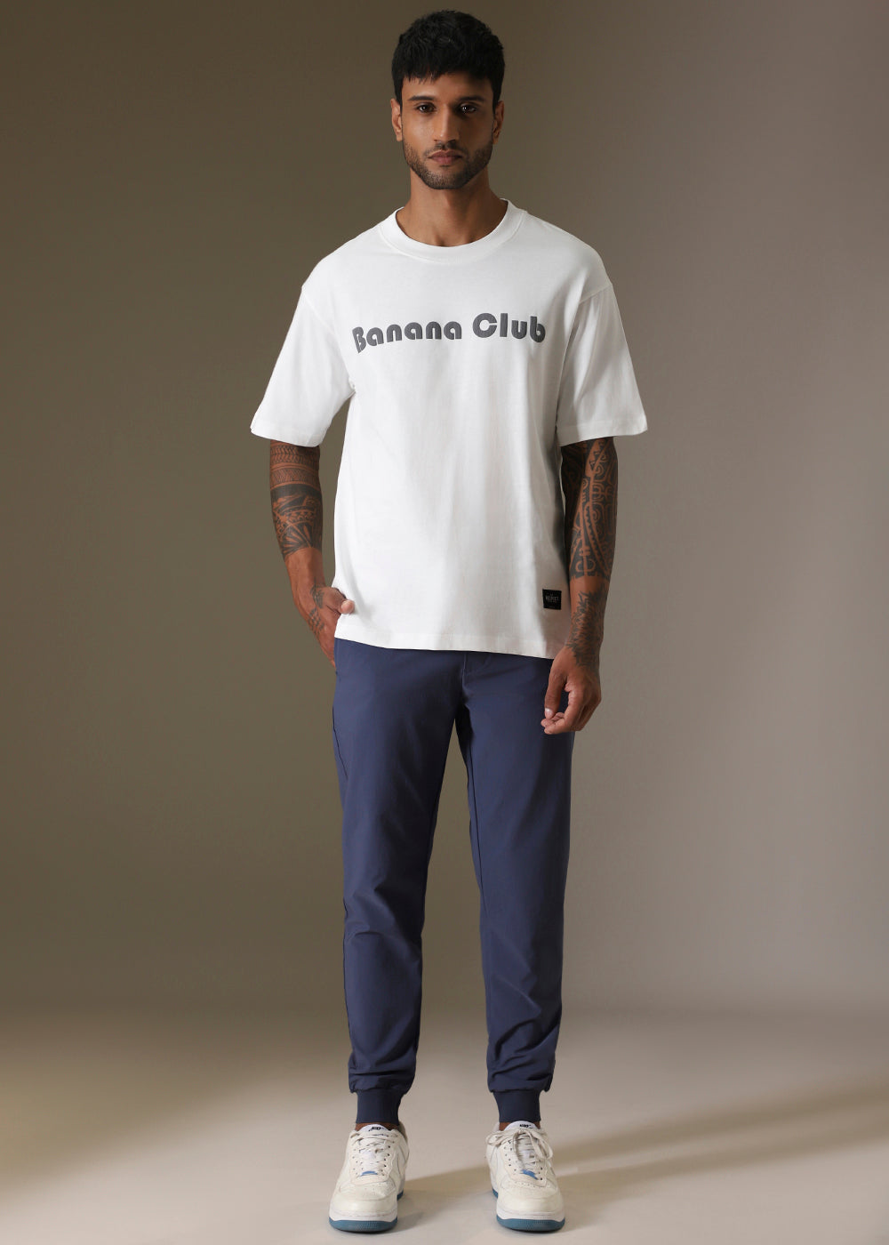 Banana Club Embossed White Plain Oversized Fit T-shirt