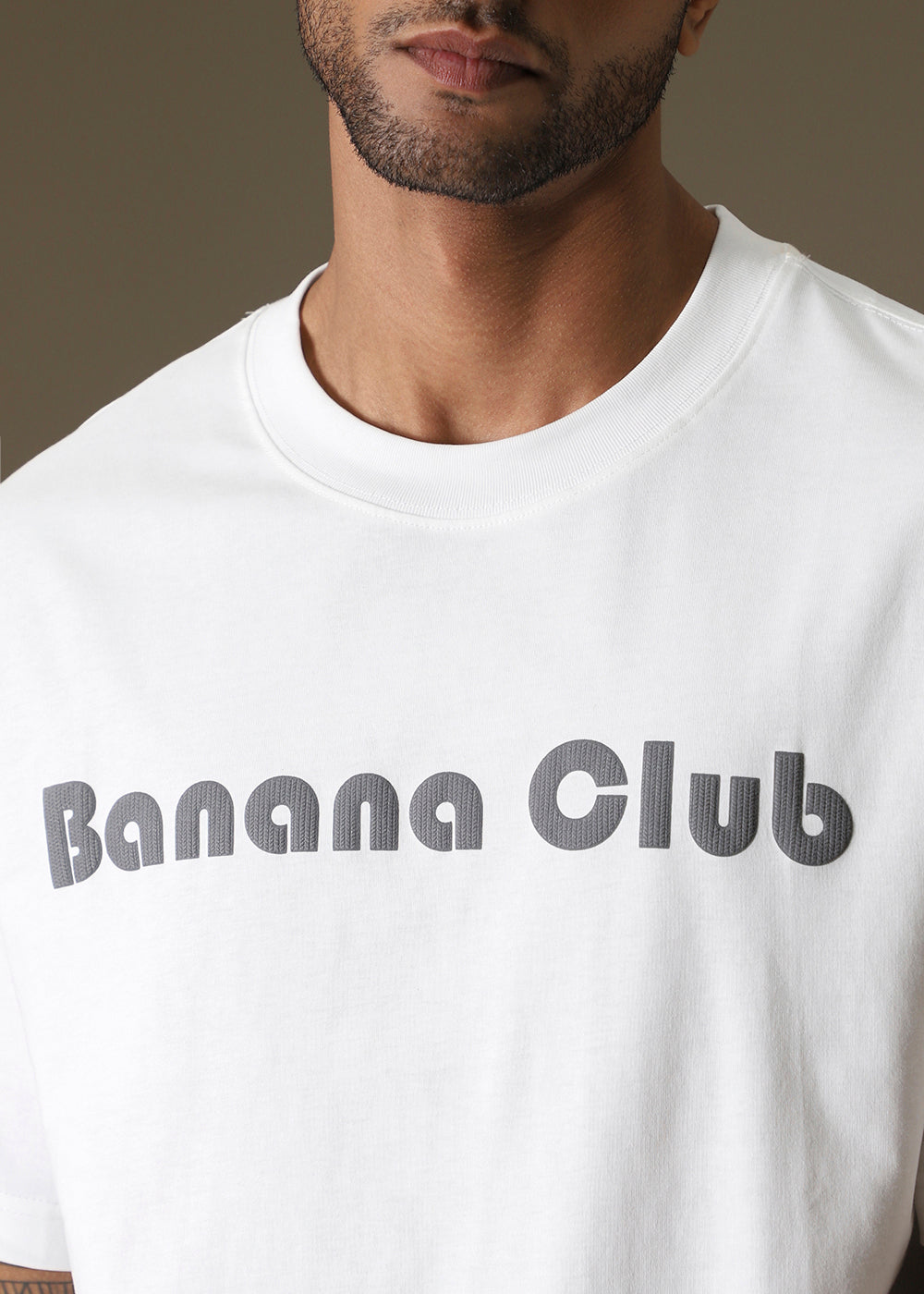 Banana Club Embossed White Plain Oversized Fit T-shirt