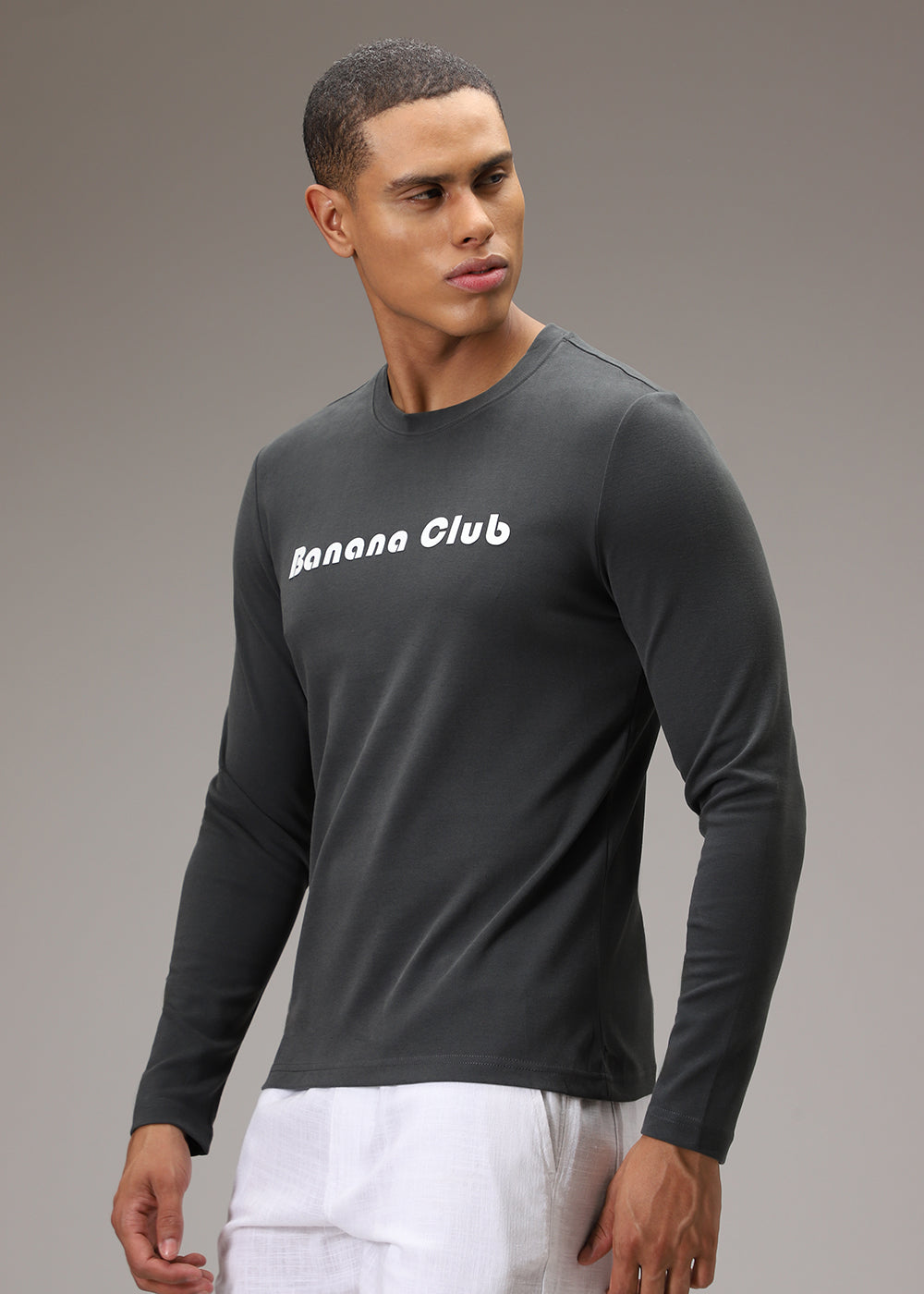 Banana Club Grey Plain Regular Fit T-shirt