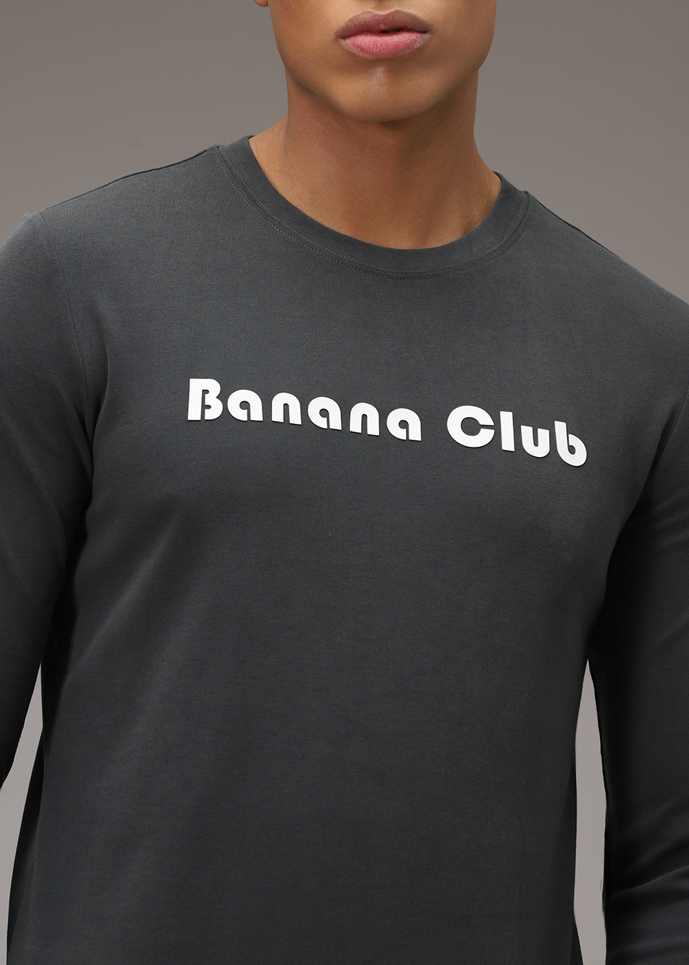 Banana Club Grey Plain Regular Fit T-shirt