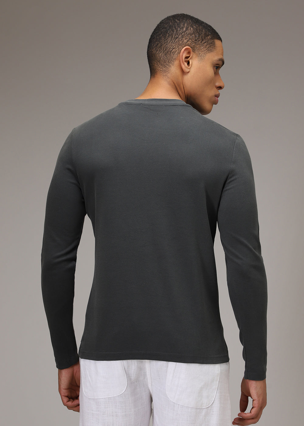 Banana Club Grey Plain Regular Fit T-shirt