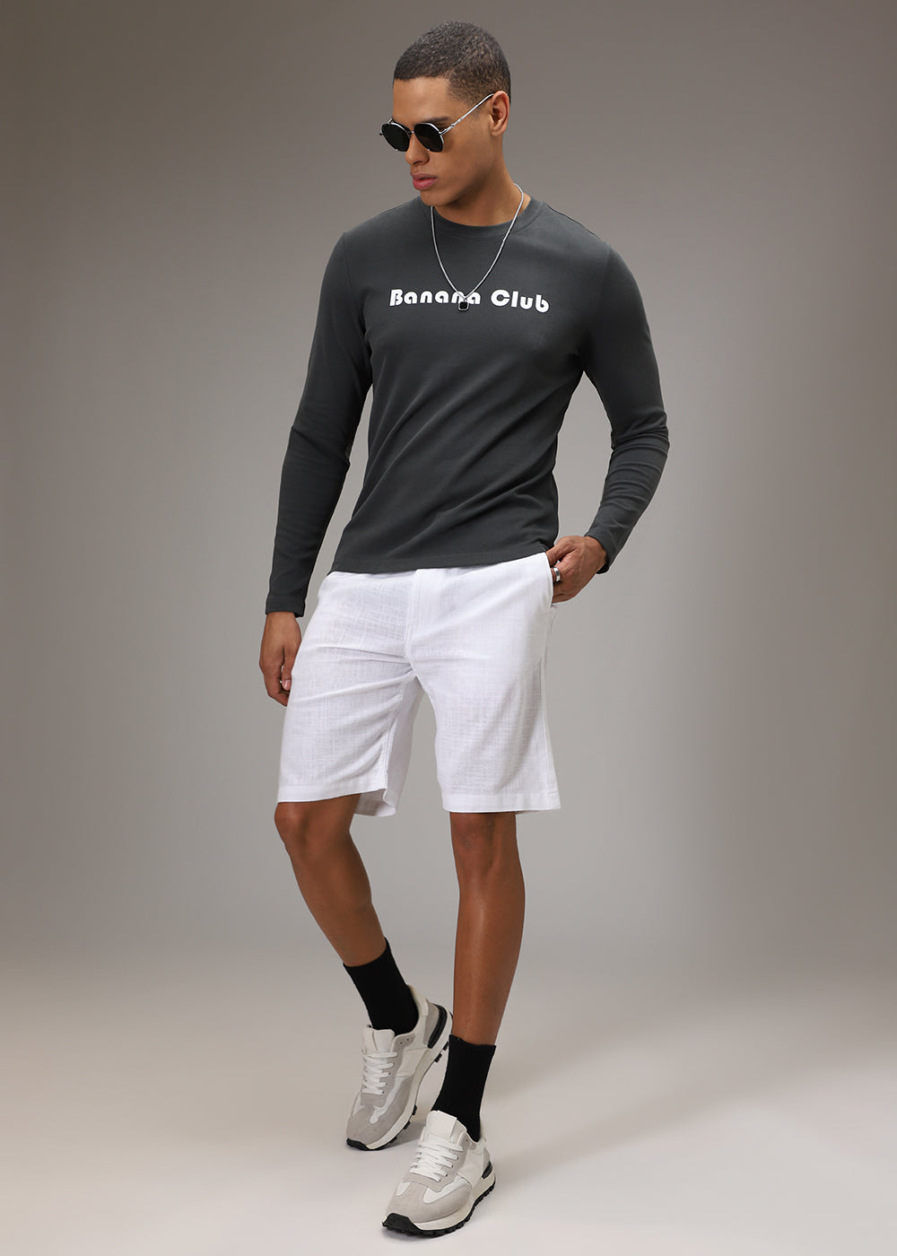 Banana Club Grey Plain Regular Fit T-shirt