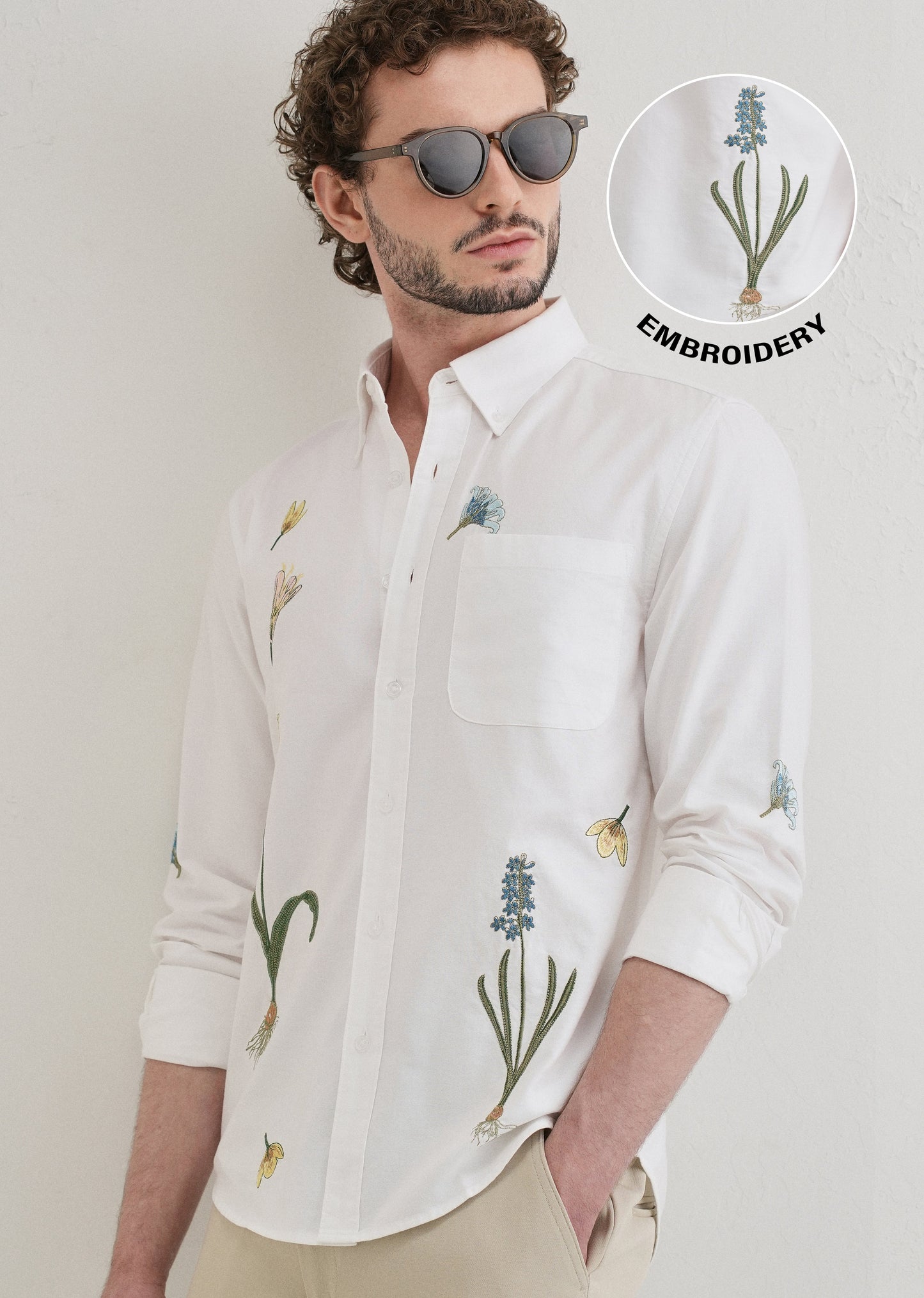 Snow White Floral Embroidery Shirt