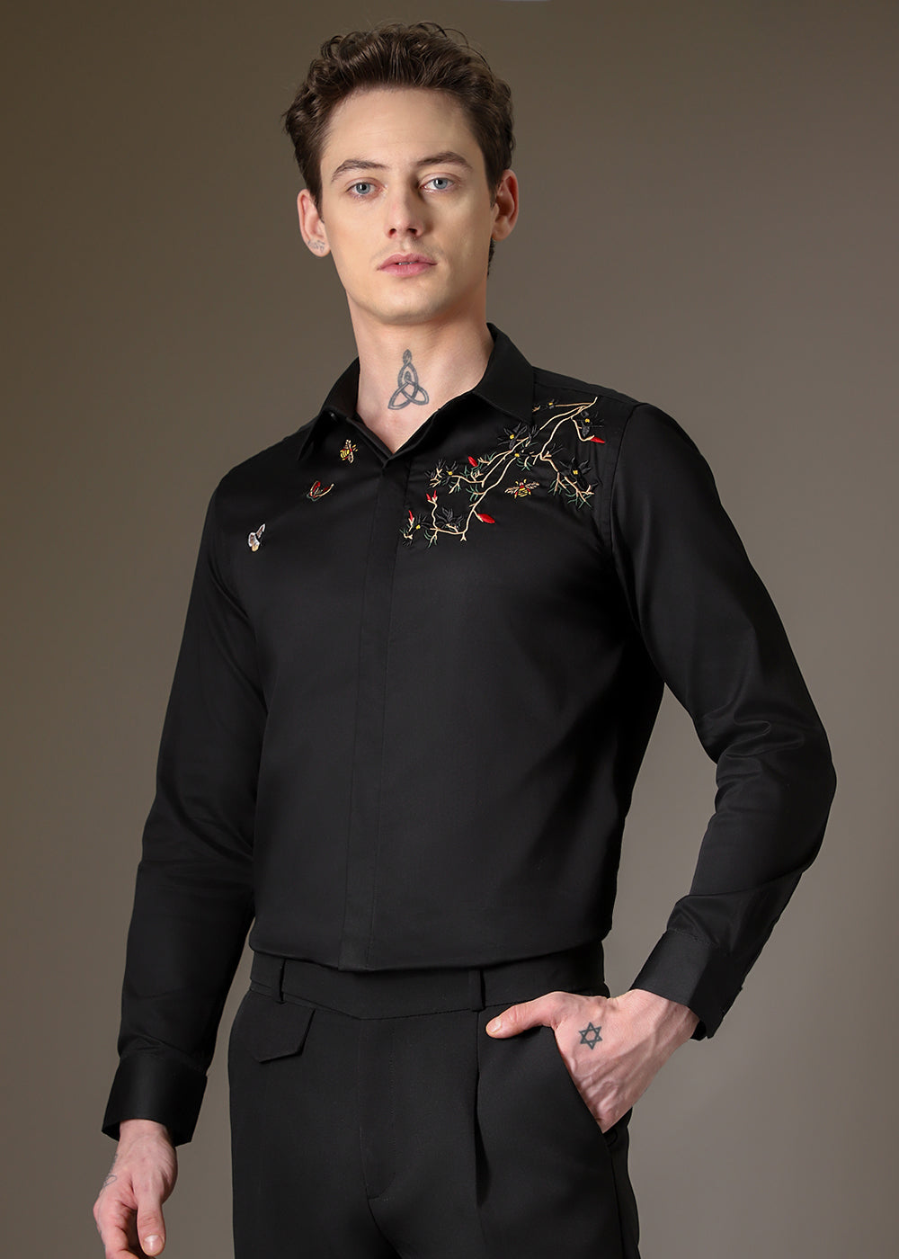 Beeclub Needle Work Black Designer Shirt