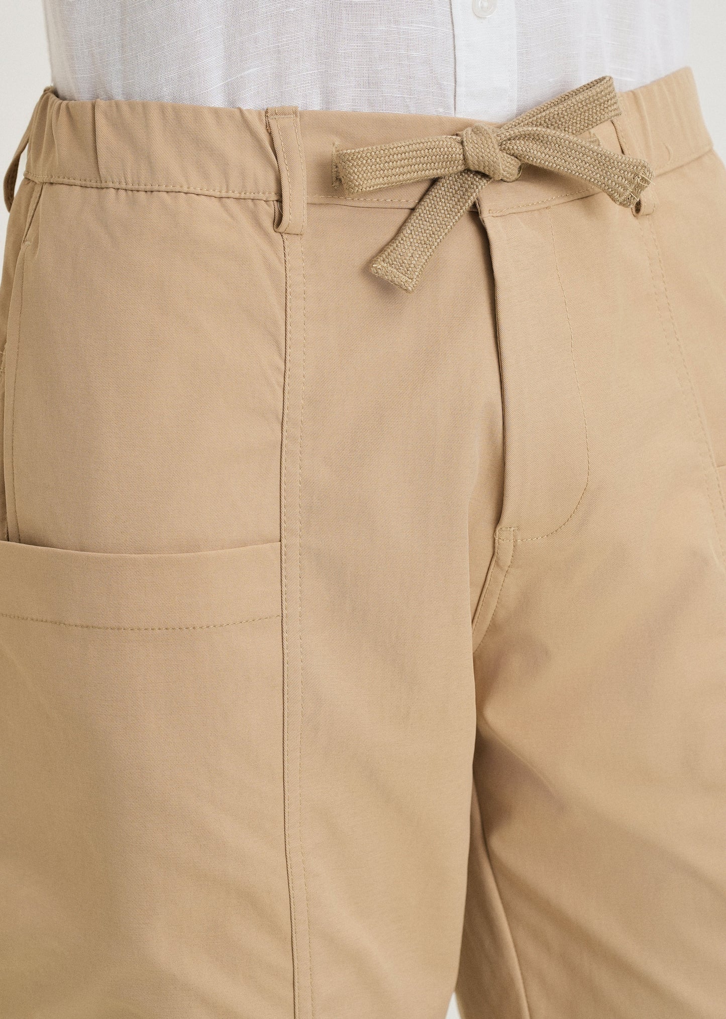 Beige Drawstring Panel Cargo
