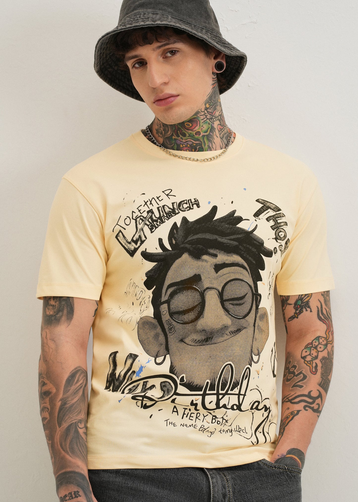 Beige Graphic Printed T-shirt