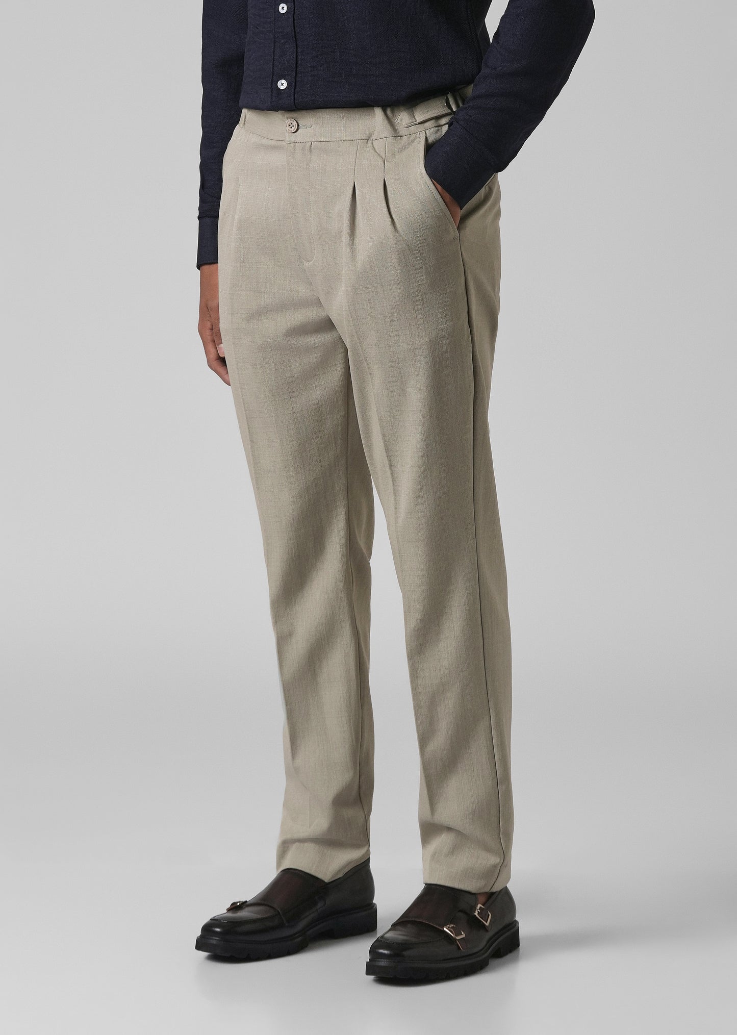 Beige Pleated Gurkha Pant
