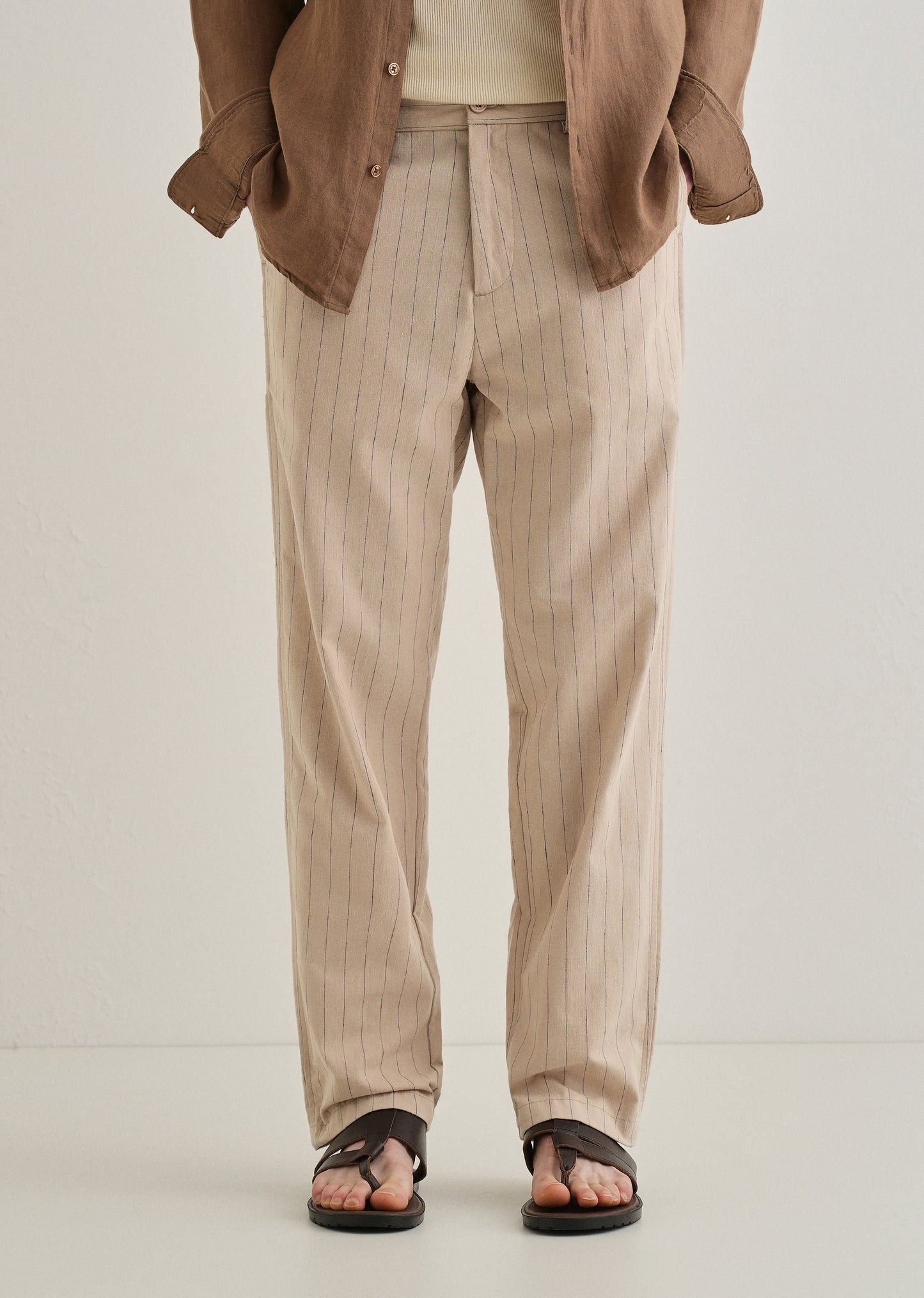 Beige Stripe Relaxed Linen Trouser