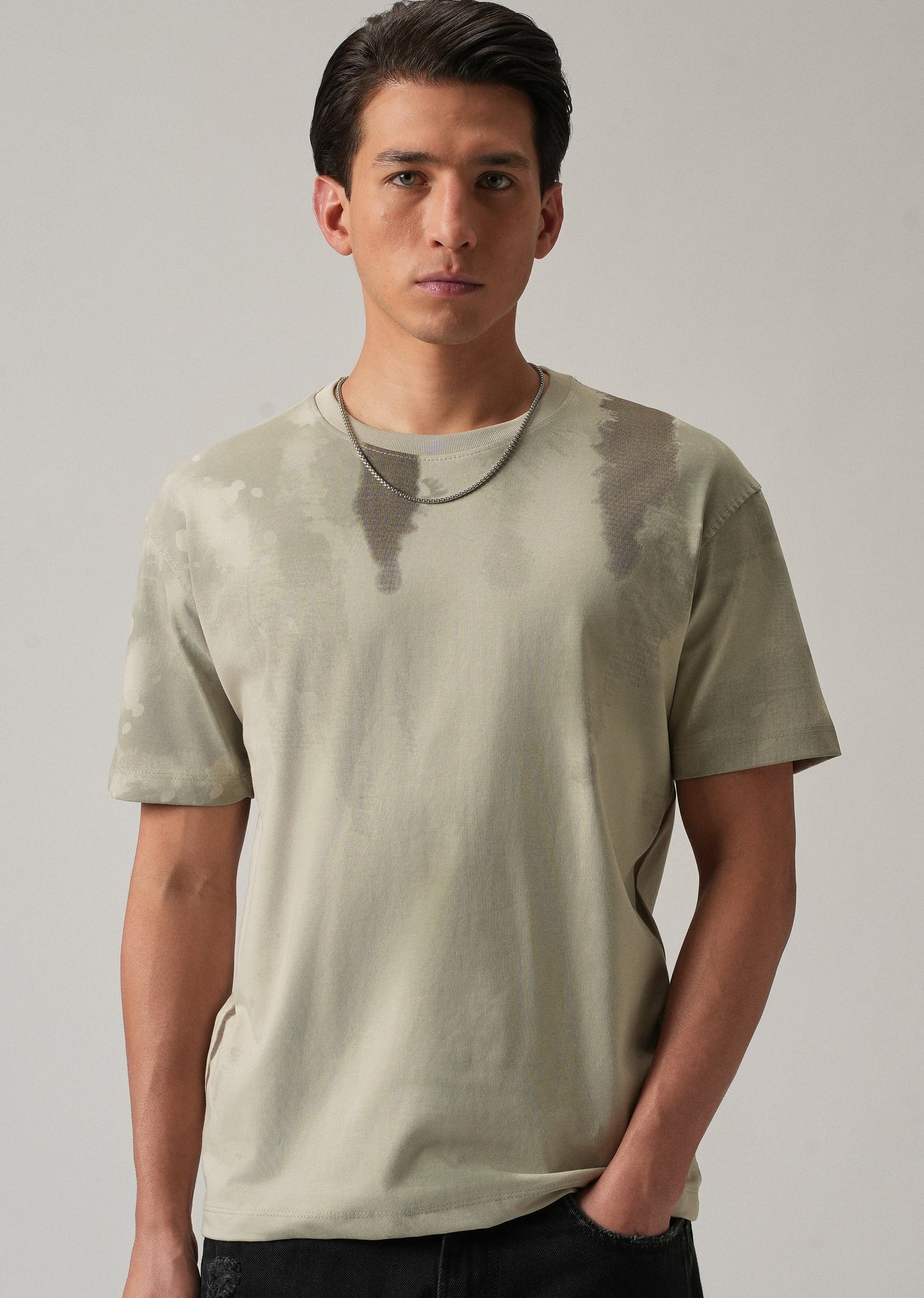 Beige Printed Slim Fit T-Shirt