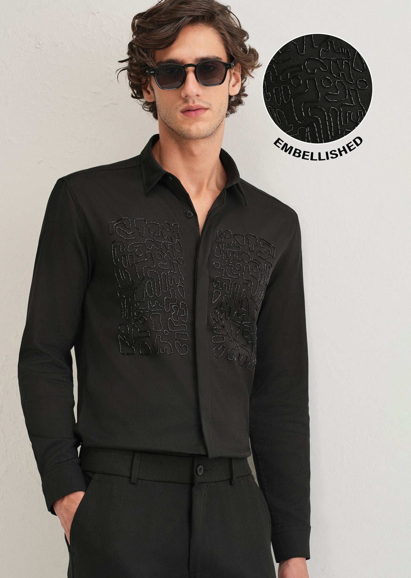 Black Abstract Embellished Designer Shirt