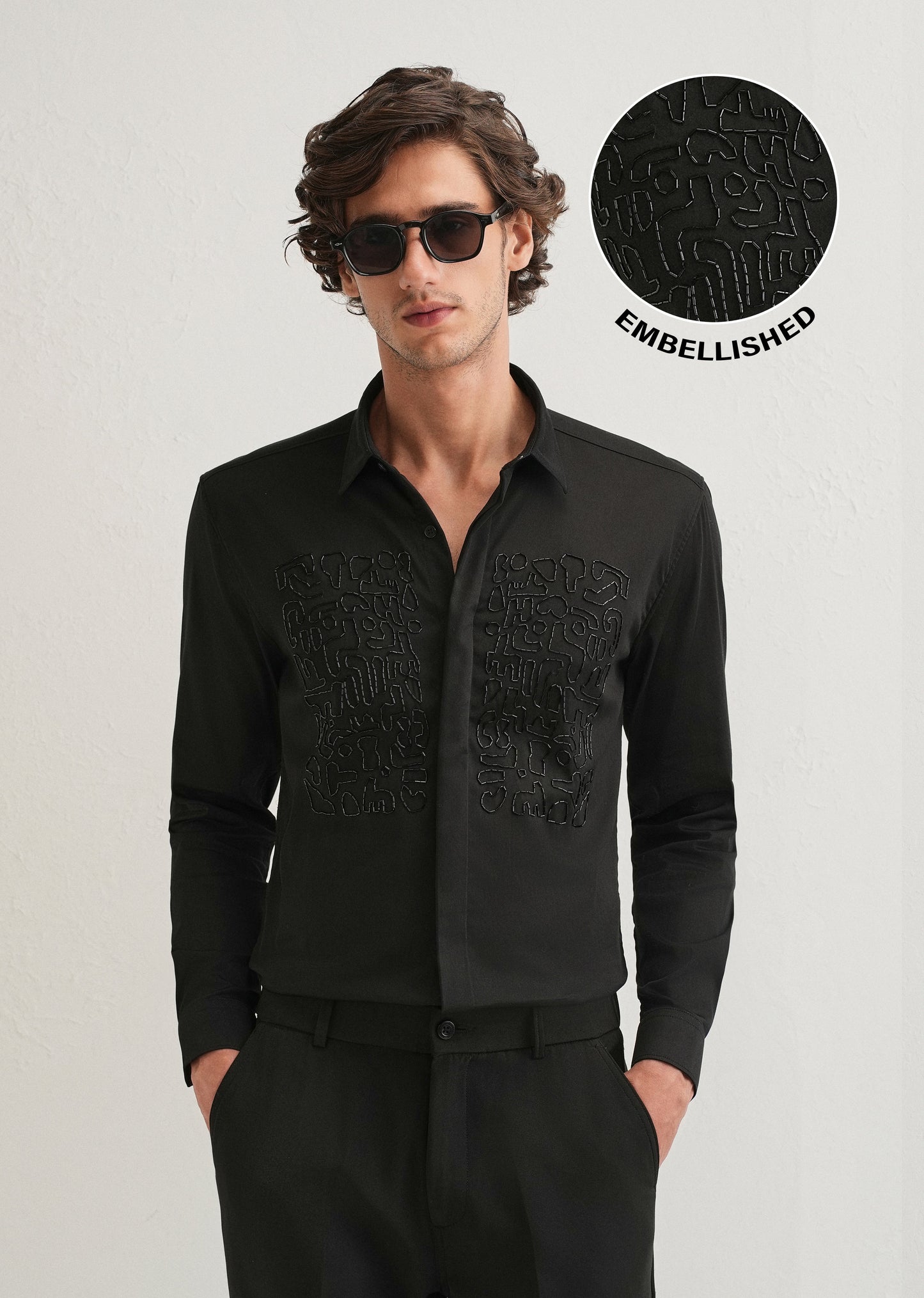 Black Abstract Embellished Designer Shirt
