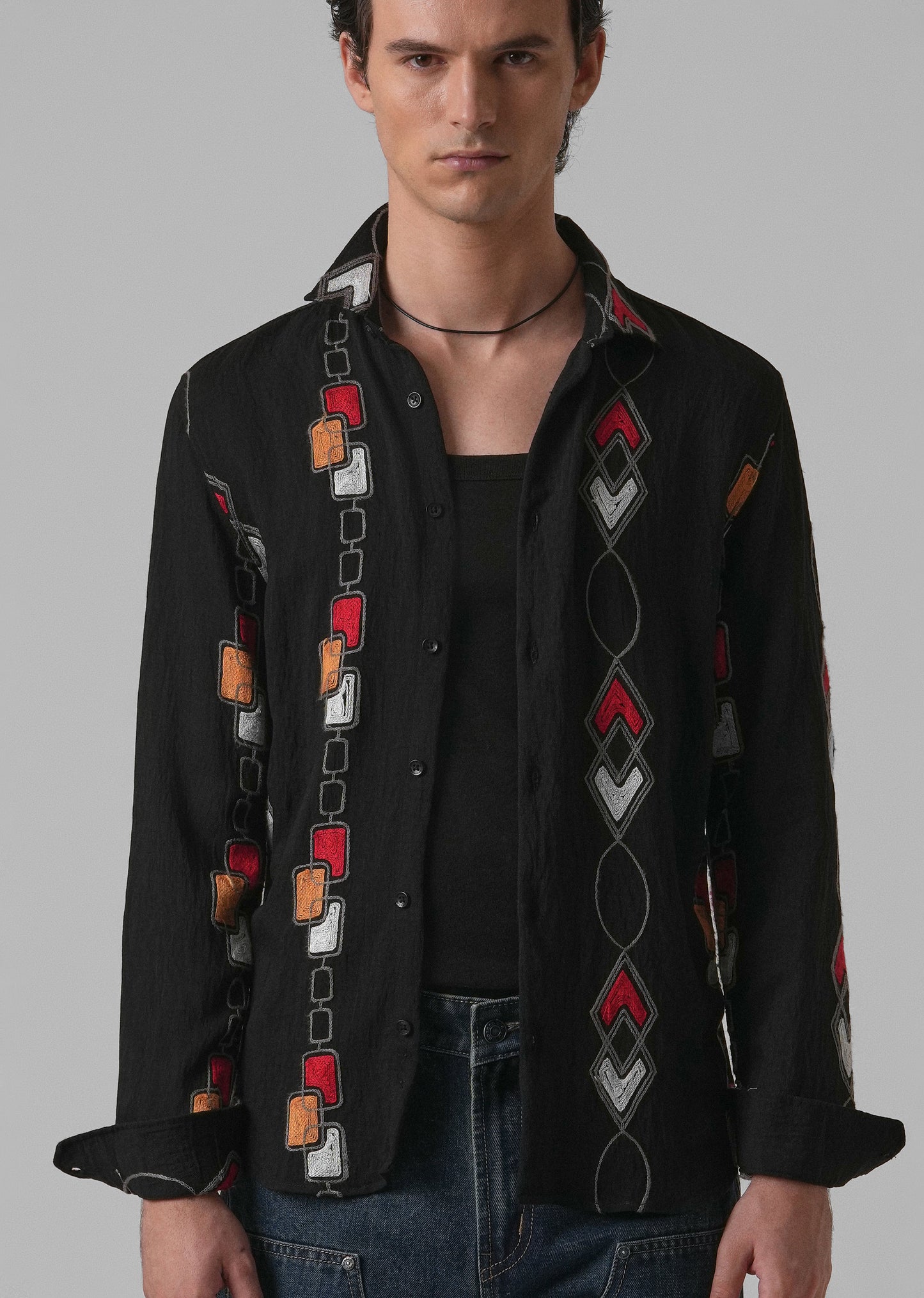 Black Abstract Embroidered Shirt