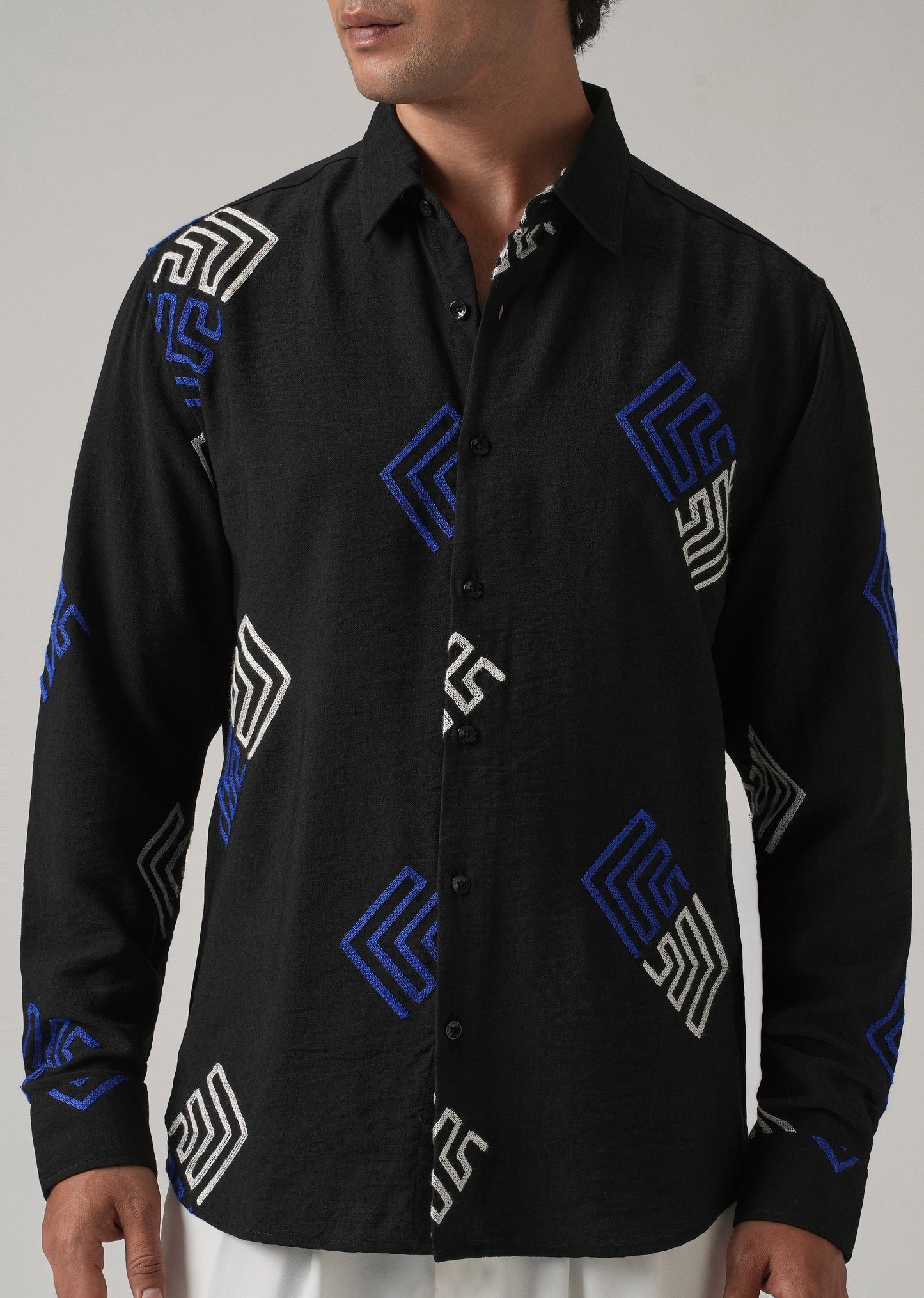 Black Angular Embroidery Shirt