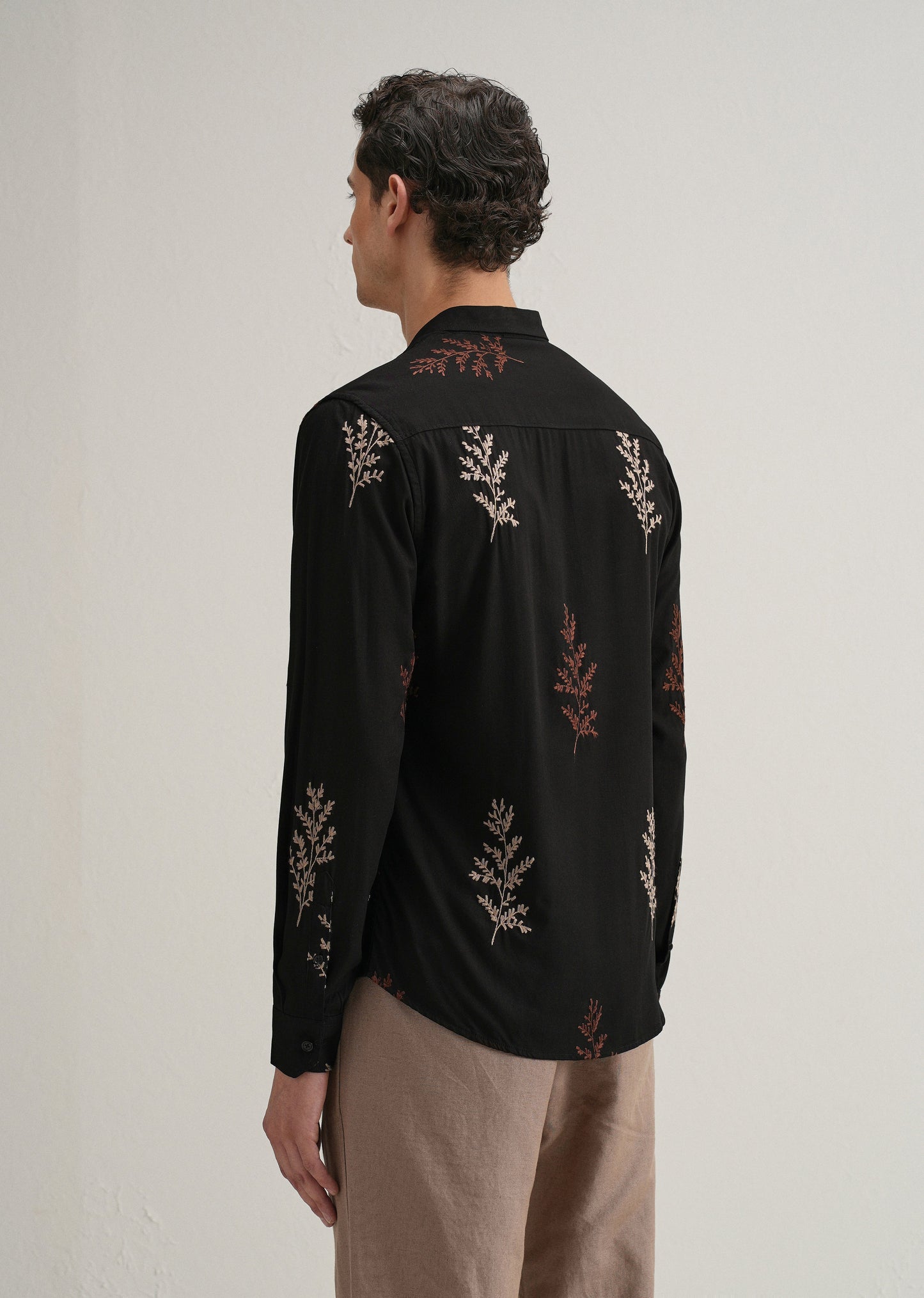 Black Botanical Embroidery Shirt