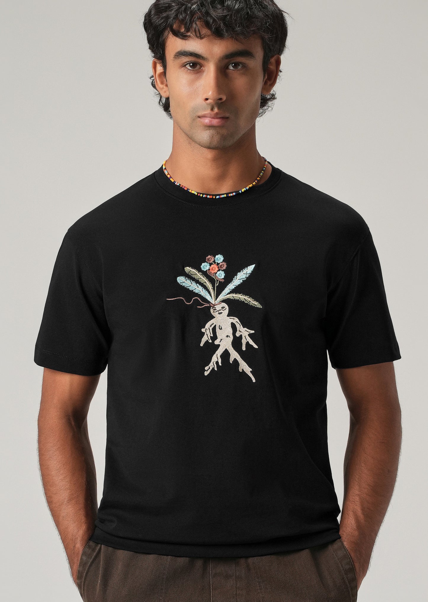 Black Chest Embroidered Slim Fit T-Shirt