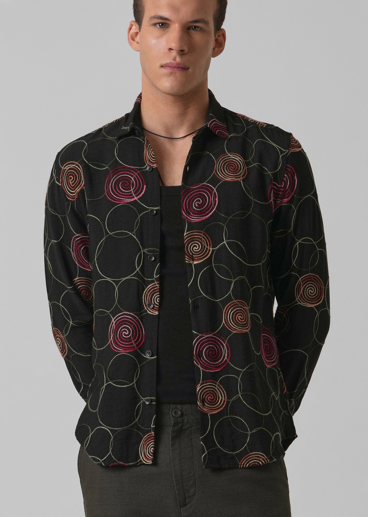 Black Circular Embroidered Shirt