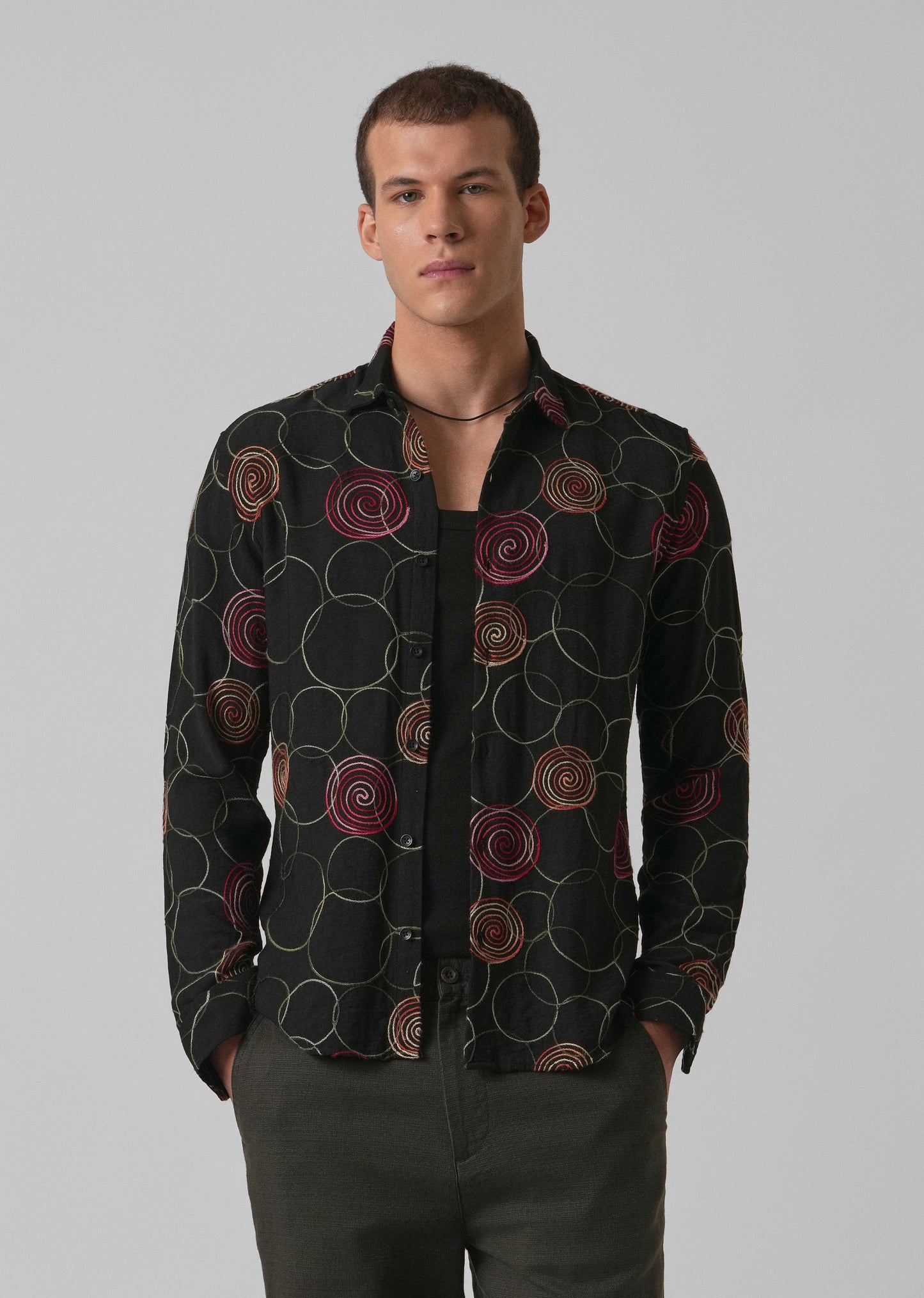 Black Circular Embroidered Shirt