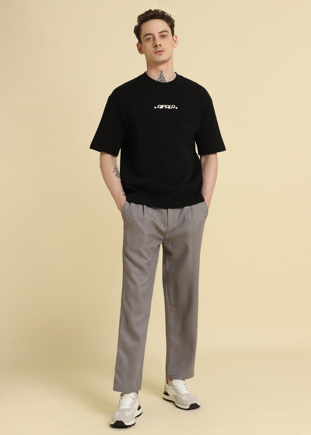 Black Plain Embellished Oversized T-Shirt
