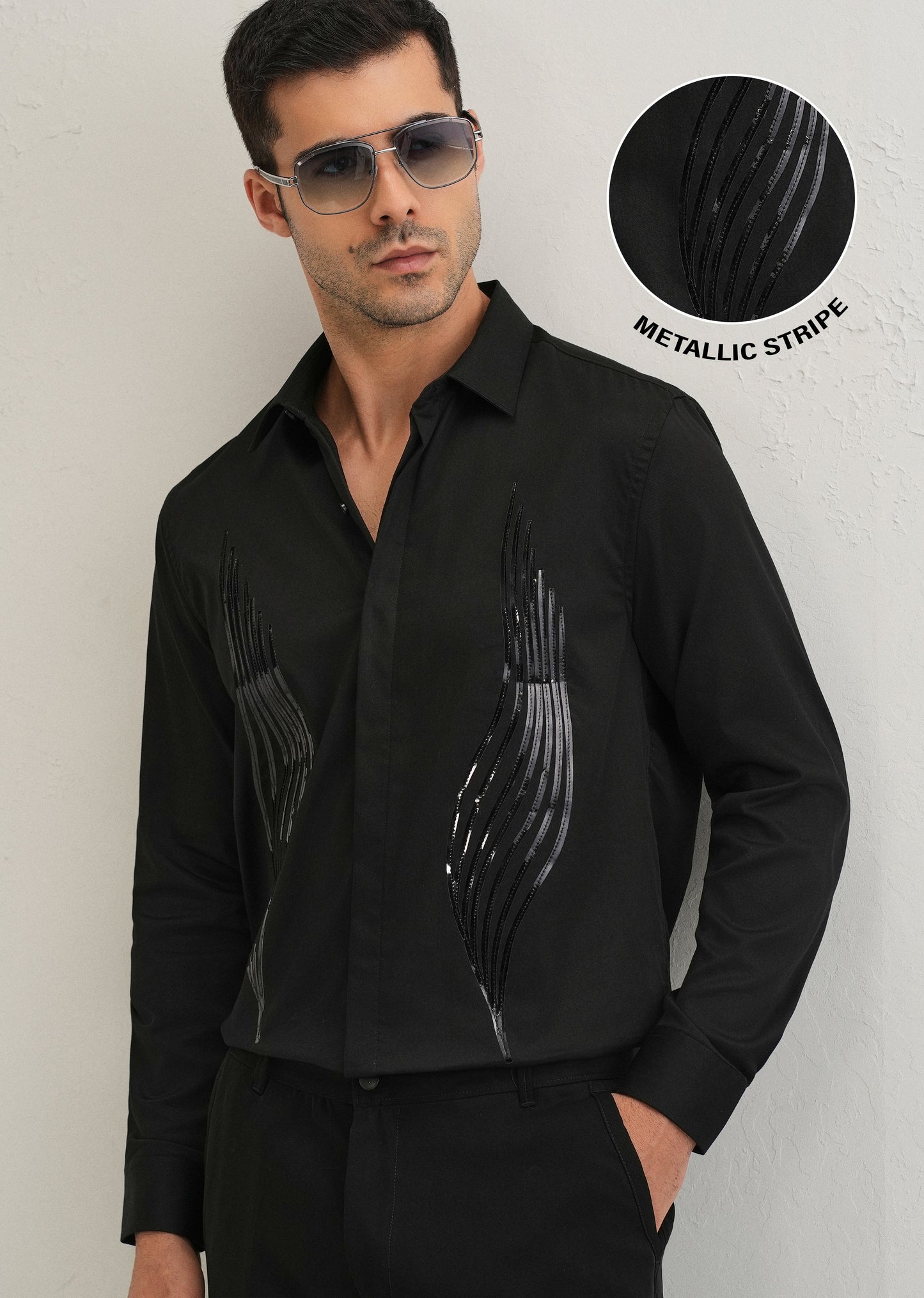 Black Metallic Flare Designer shirt