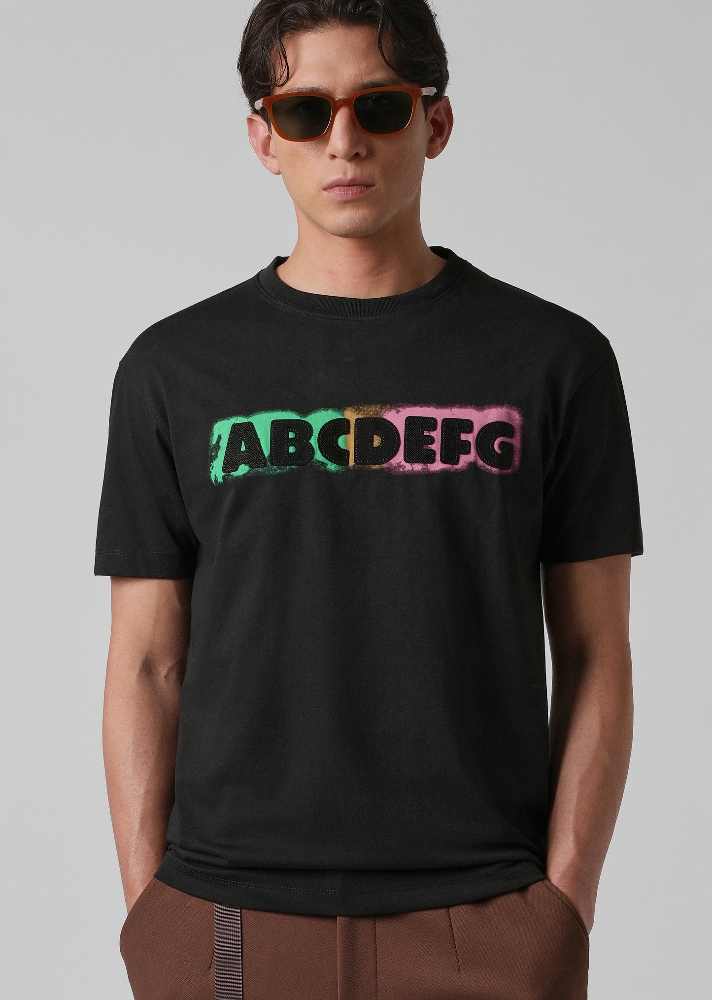 Black Embossed Printed Slim Fit T-shirt