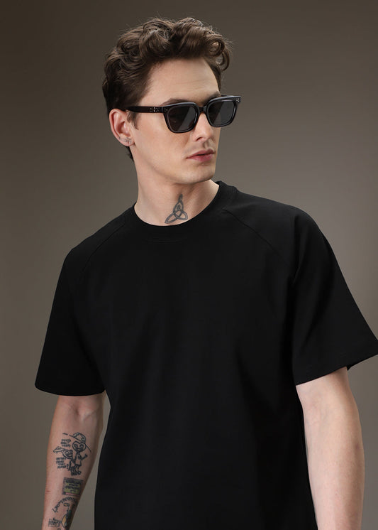 Black Plain Raglan Oversized T-shirt