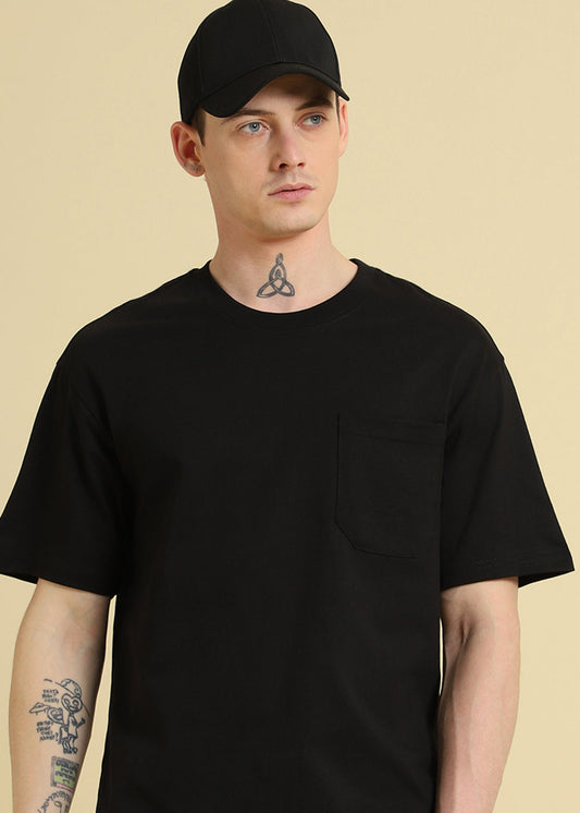 Black Plain Pocket Regular Fit T-shirt