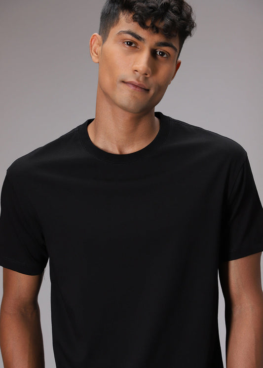 Black Plain Regular Fit T-shirt