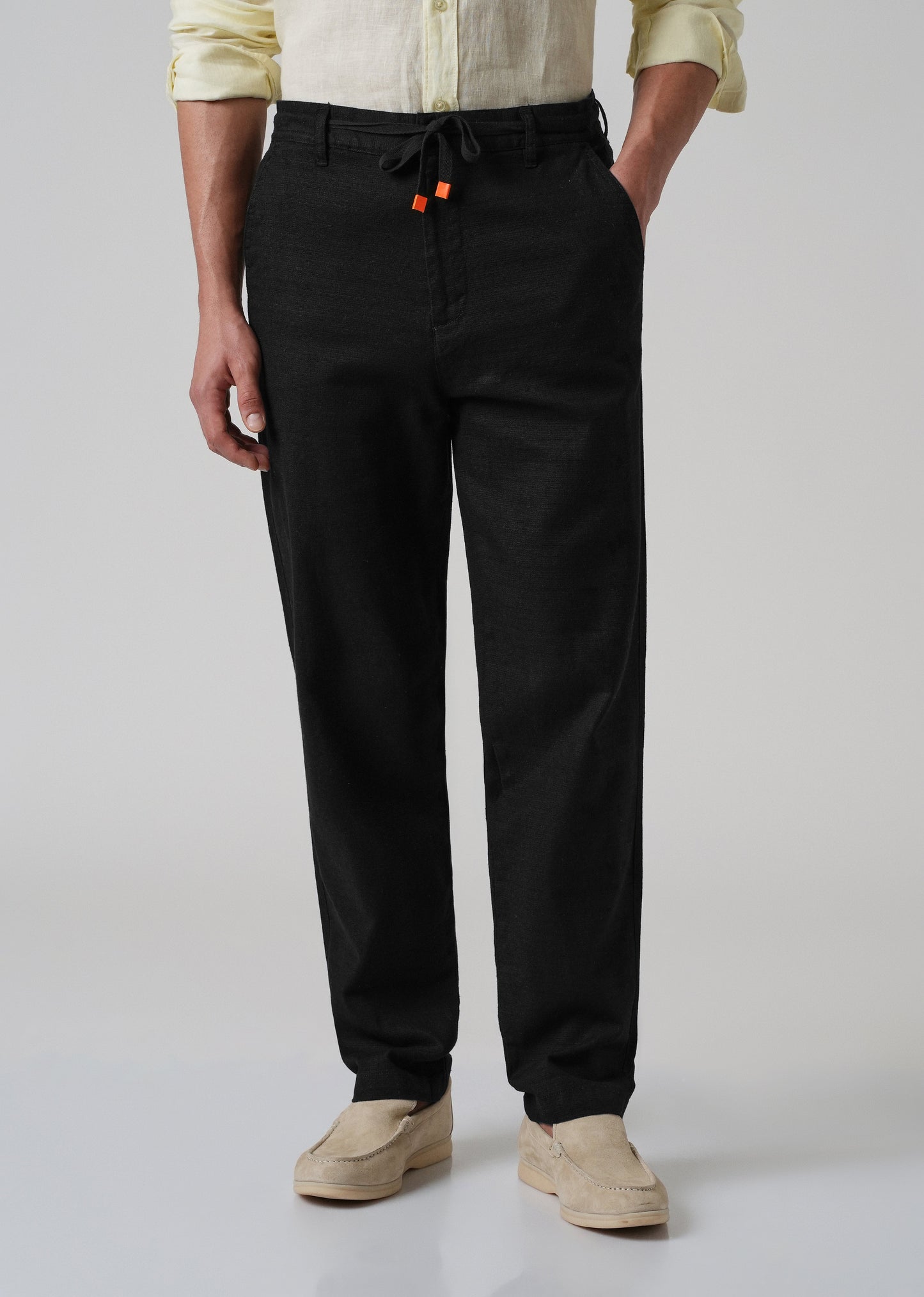 Black Linen-Look Cotton Trousers