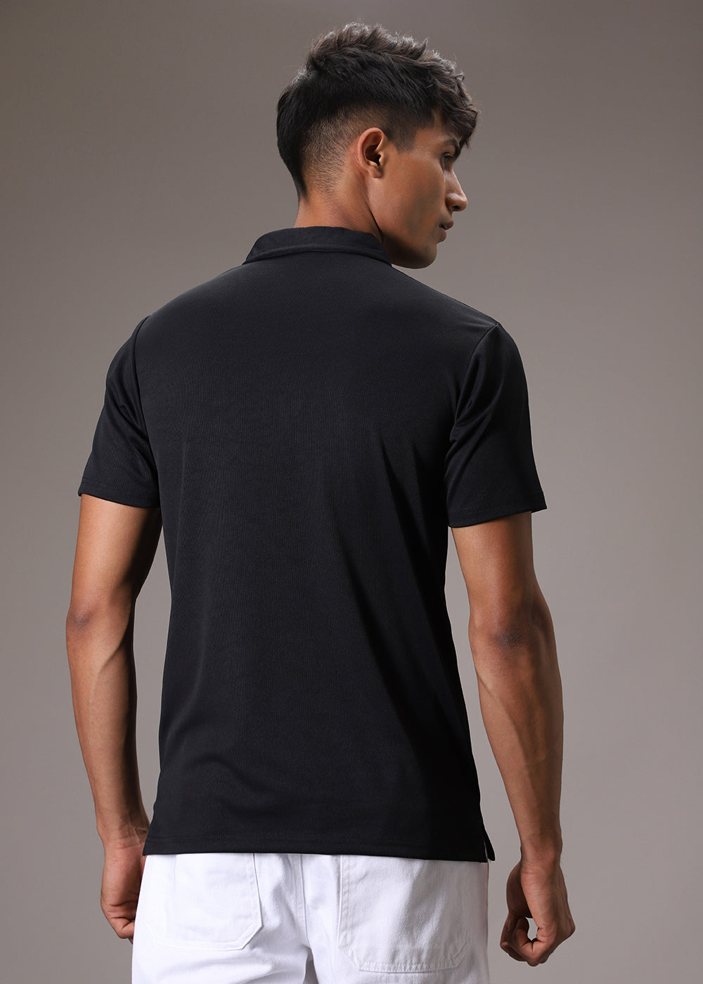 Black Plain Ribbed Polo T-shirt