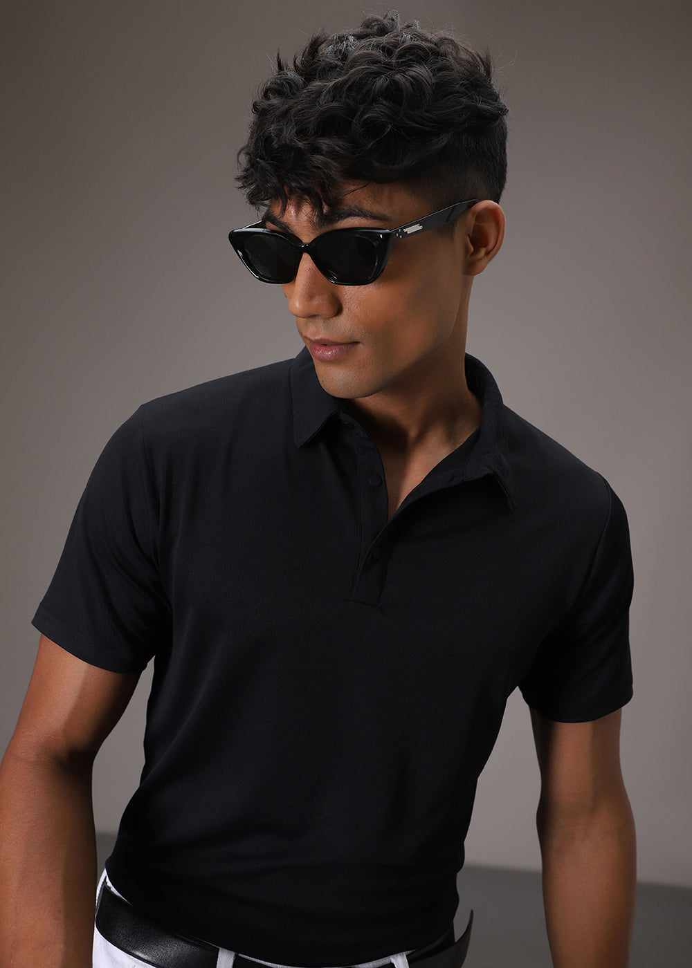 Black Plain Ribbed Polo T-shirt
