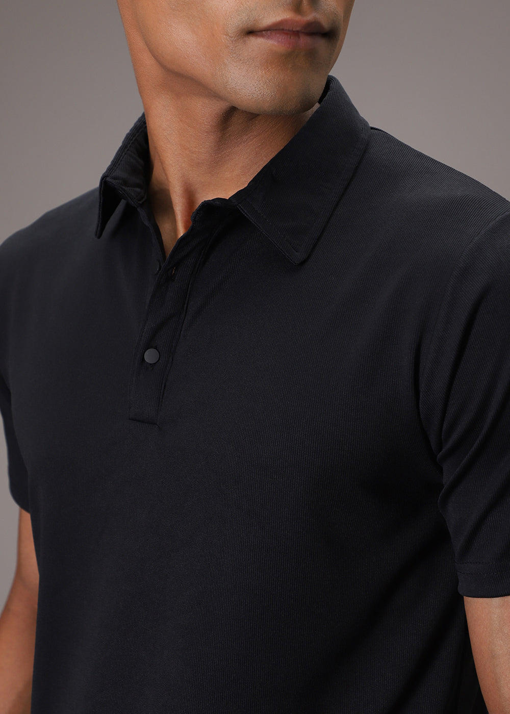 Black Plain Ribbed Polo T-shirt