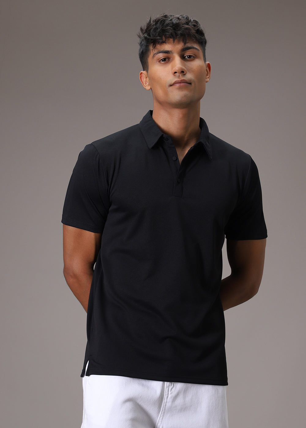 Black Plain Ribbed Polo T-shirt